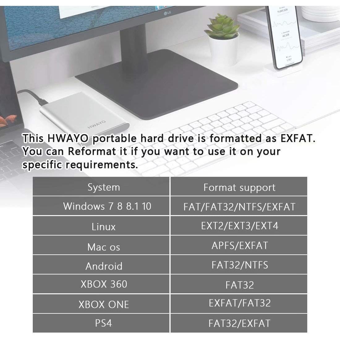 Disco Duro Externo Portátil HWAYO 1TB USB 3.1 Tipo C Negro