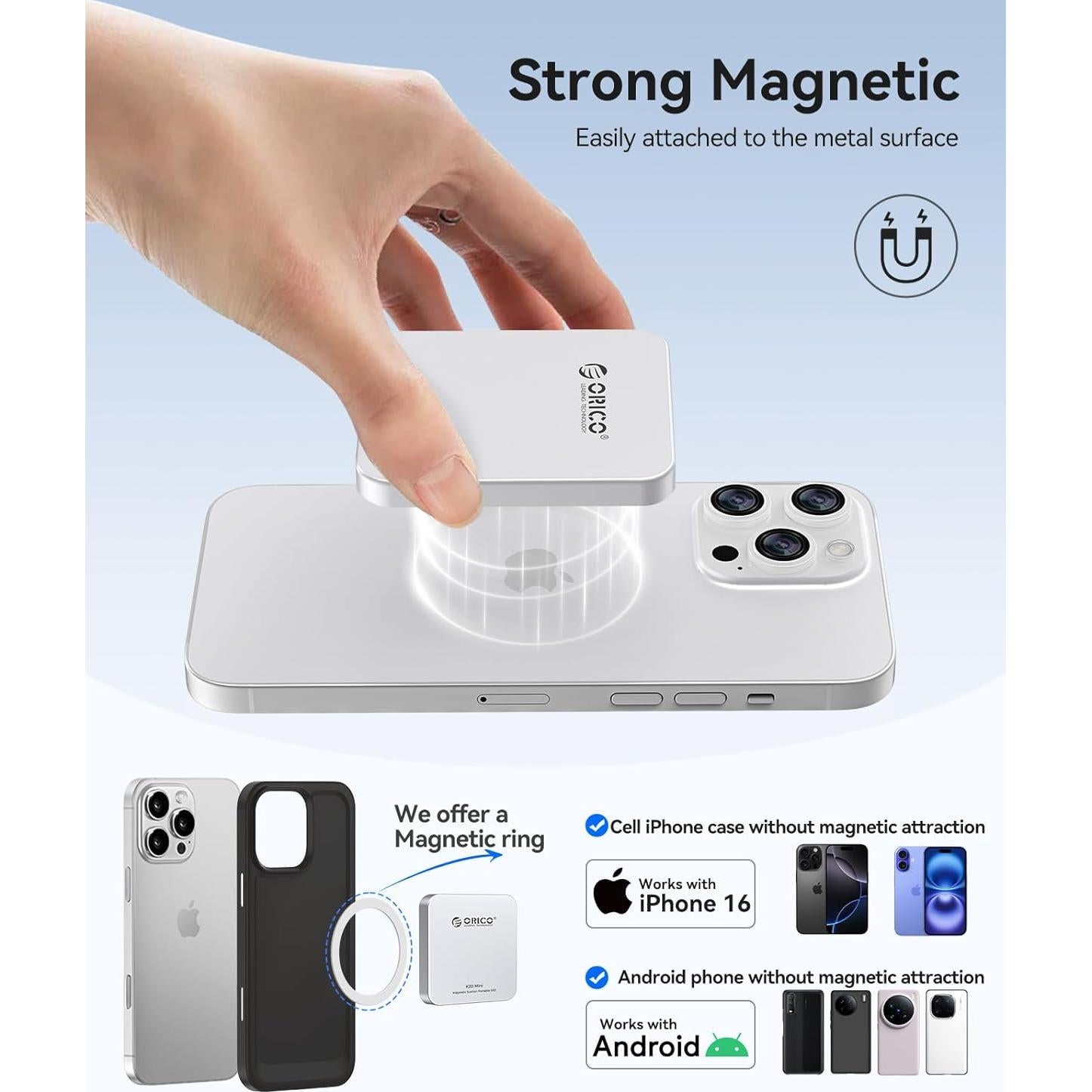 ORICO 1TB Magnetic External SSD, Aluminum Alloy, Up to 2000MB/s, 4K 120Hz ProRes HDR Record and Store, External Solid State Drive, Compatible with iPhone 16 Pro Max, Tablet, Computer - K20MINI