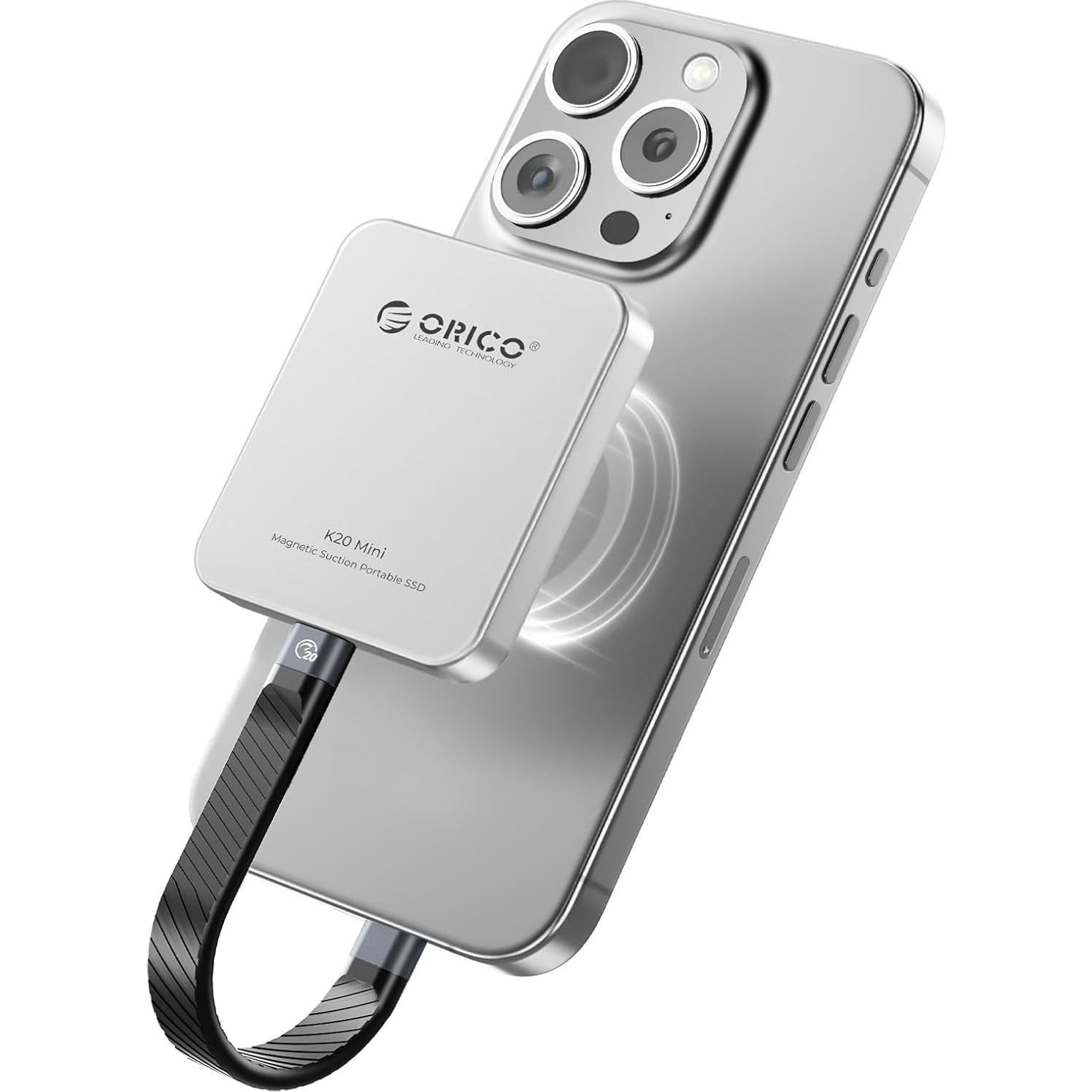 ORICO 1TB Magnetic External SSD, Aluminum Alloy, Up to 2000MB/s, 4K 120Hz ProRes HDR Record and Store, External Solid State Drive, Compatible with iPhone 16 Pro Max, Tablet, Computer - K20MINI