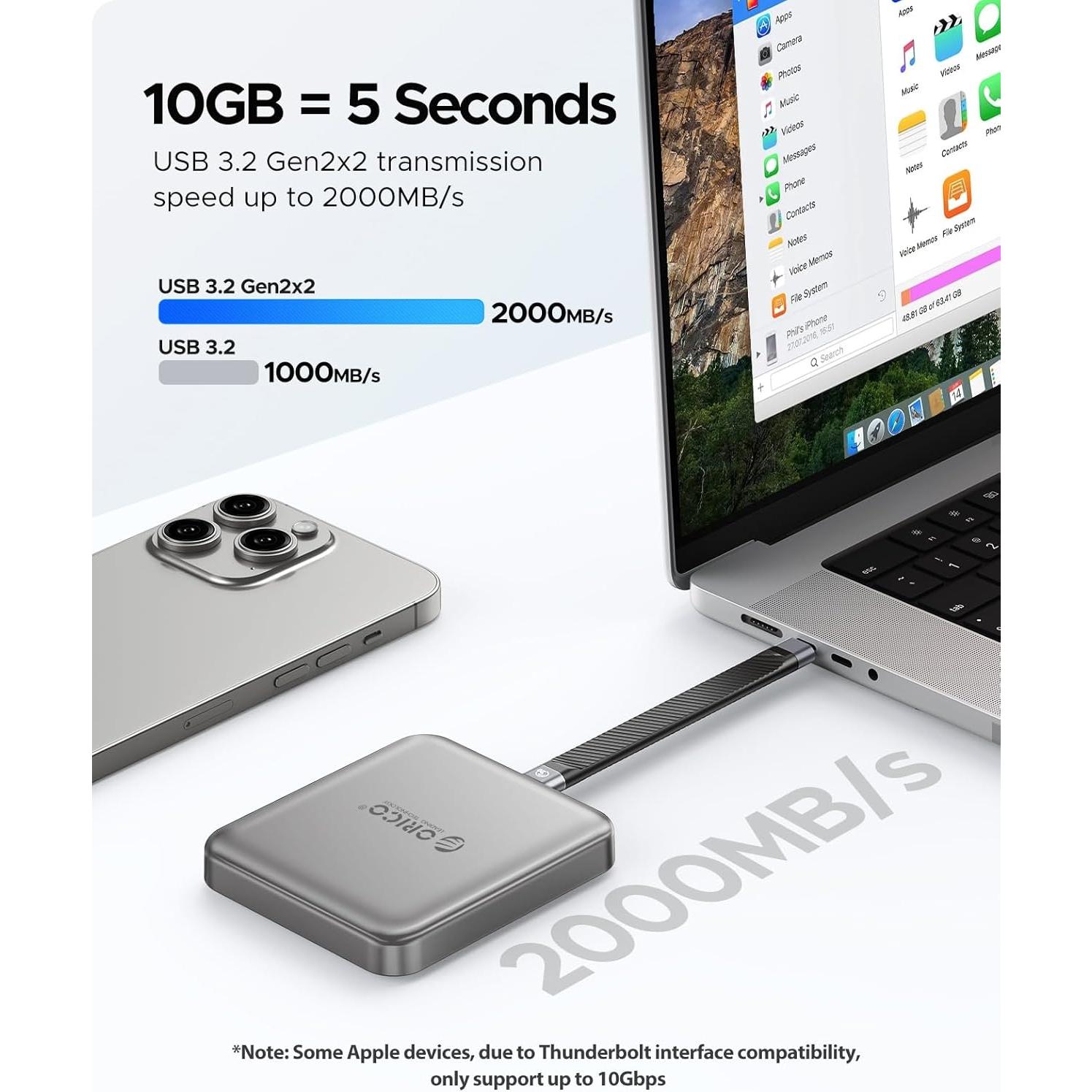 ORICO 512 GB Magnetic External SSD, 4K ProRes HDR Record and Store, 2000MB/s Stable Transmission and Storage, Portable Solid State Drive, Compatible with Smartphone, Tablet, Computer - A20PLUS