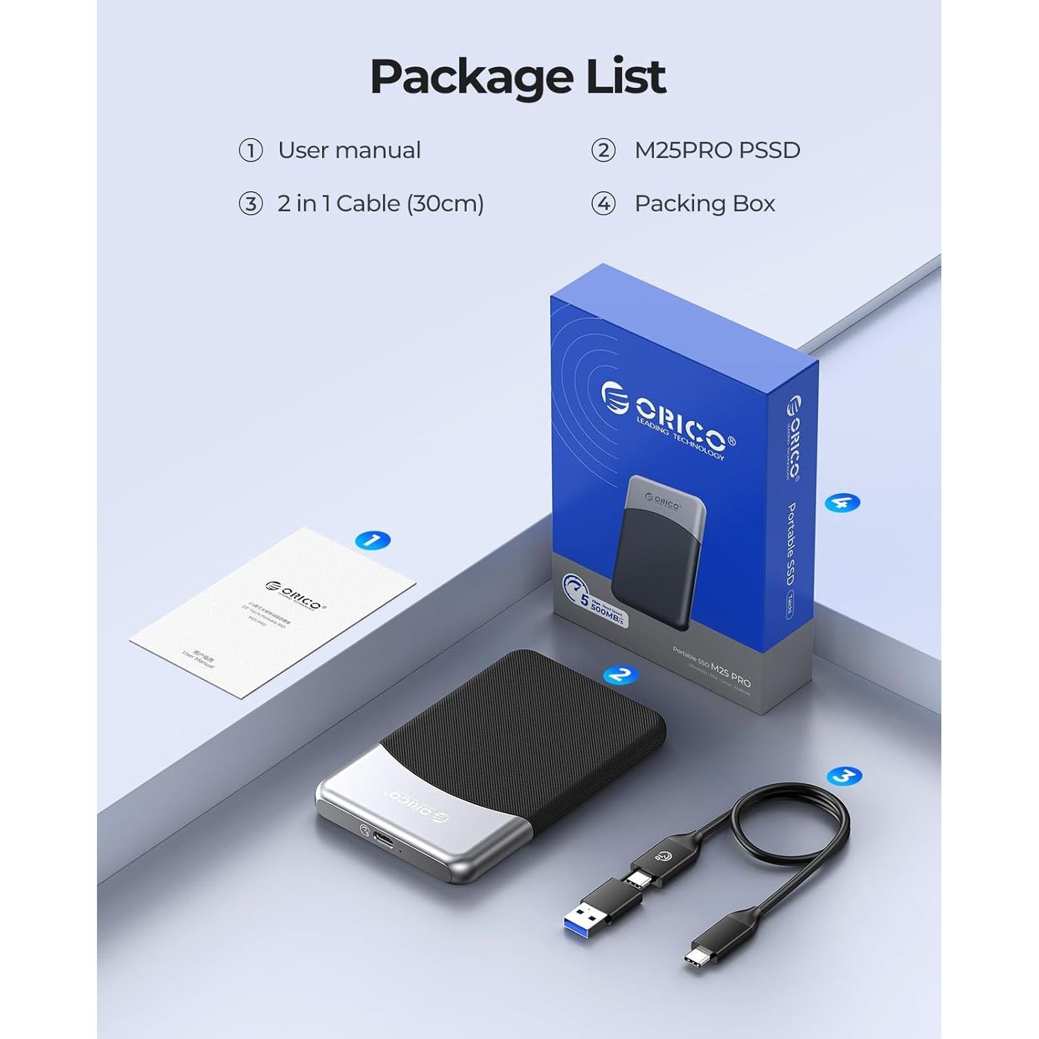 ORICO SSD Externo 1TB USB-C 3.2 Resistente al Polvo y Caídas