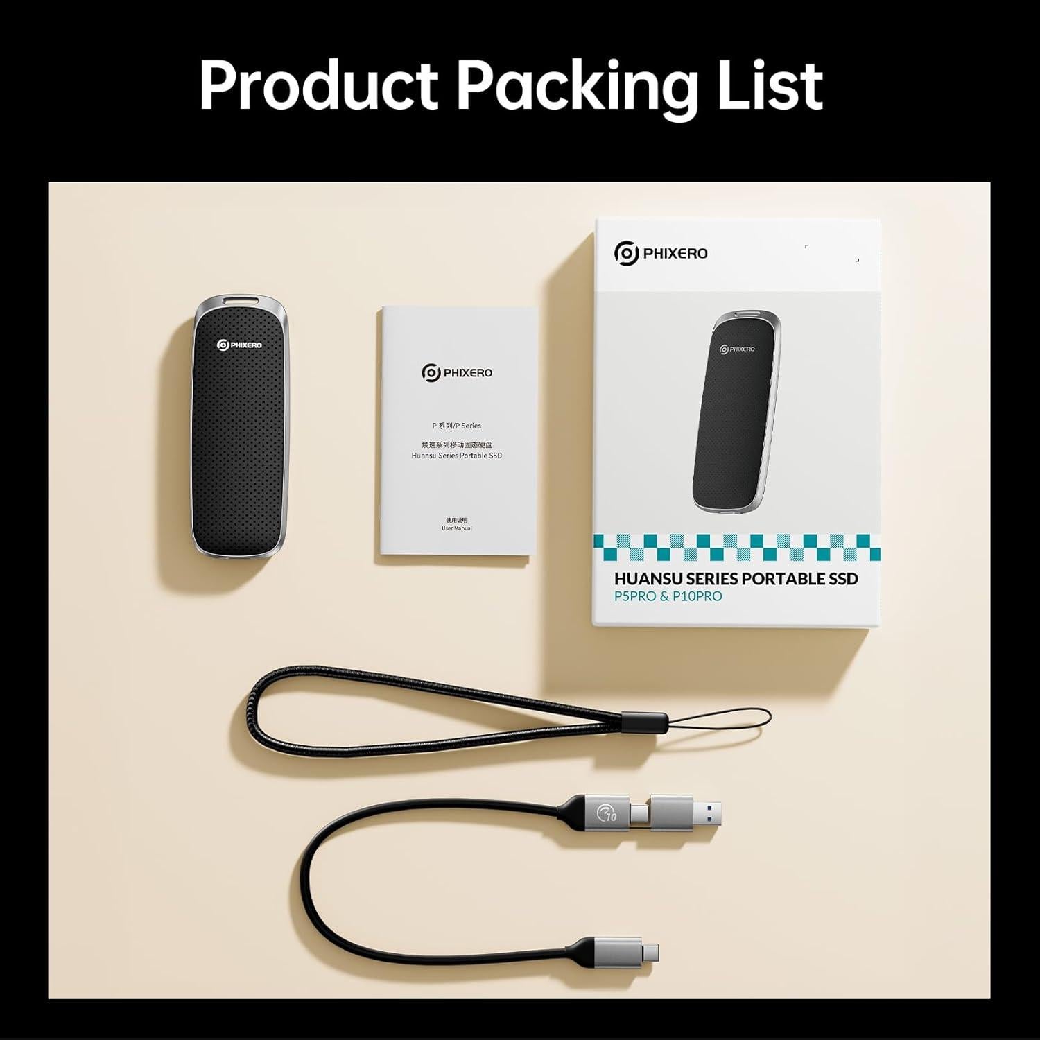 SSD Externo PHIXERO P10PRO 2TB USB 3.2 Gen2 Negro