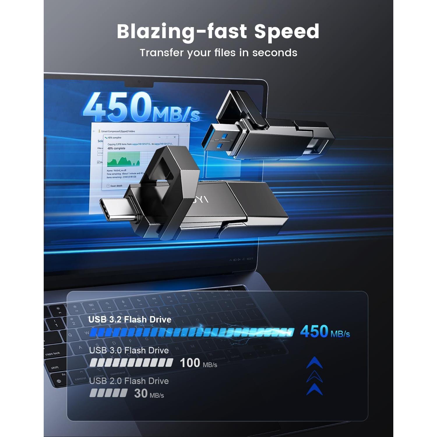 RAOYI SSD Externo 512GB USB-C y USB-A 2-en-1 450MB/s