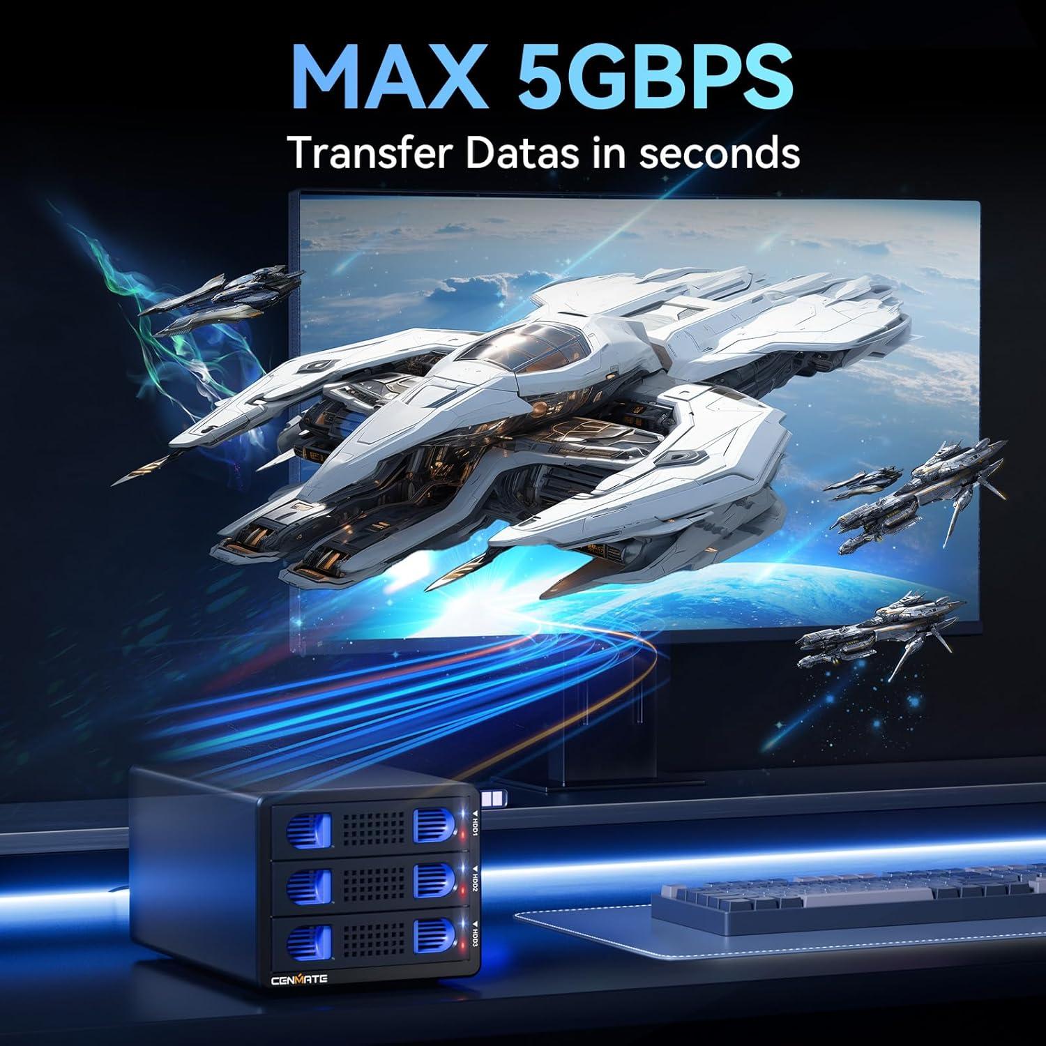 Caja de Disco Duro Externa Cenmate 3 Bahías USB 3.0 60TB