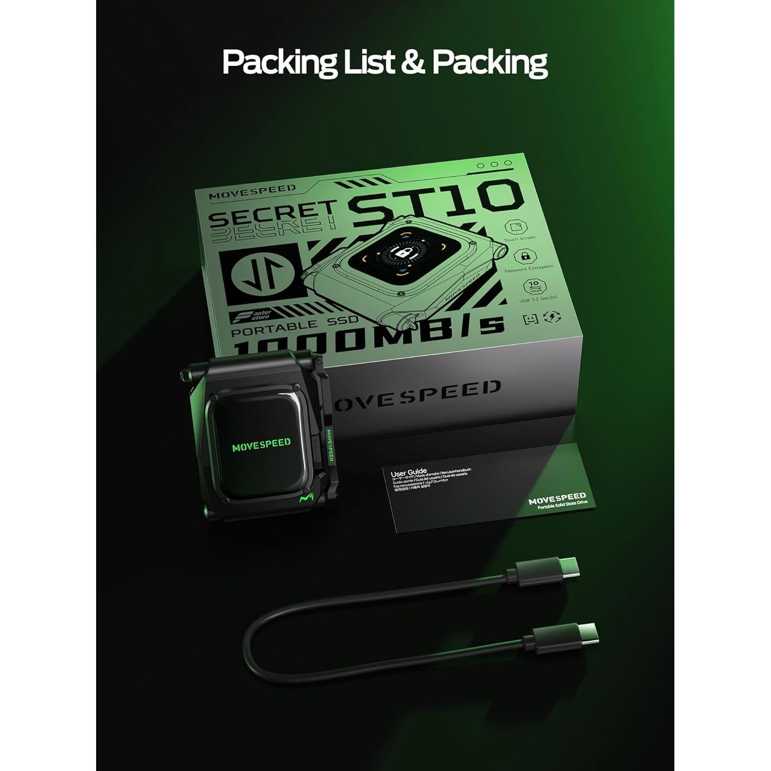 Disco Duro Externo SSD MOVE SPEED 1TB USB-C 3.2 Pantalla Táctil