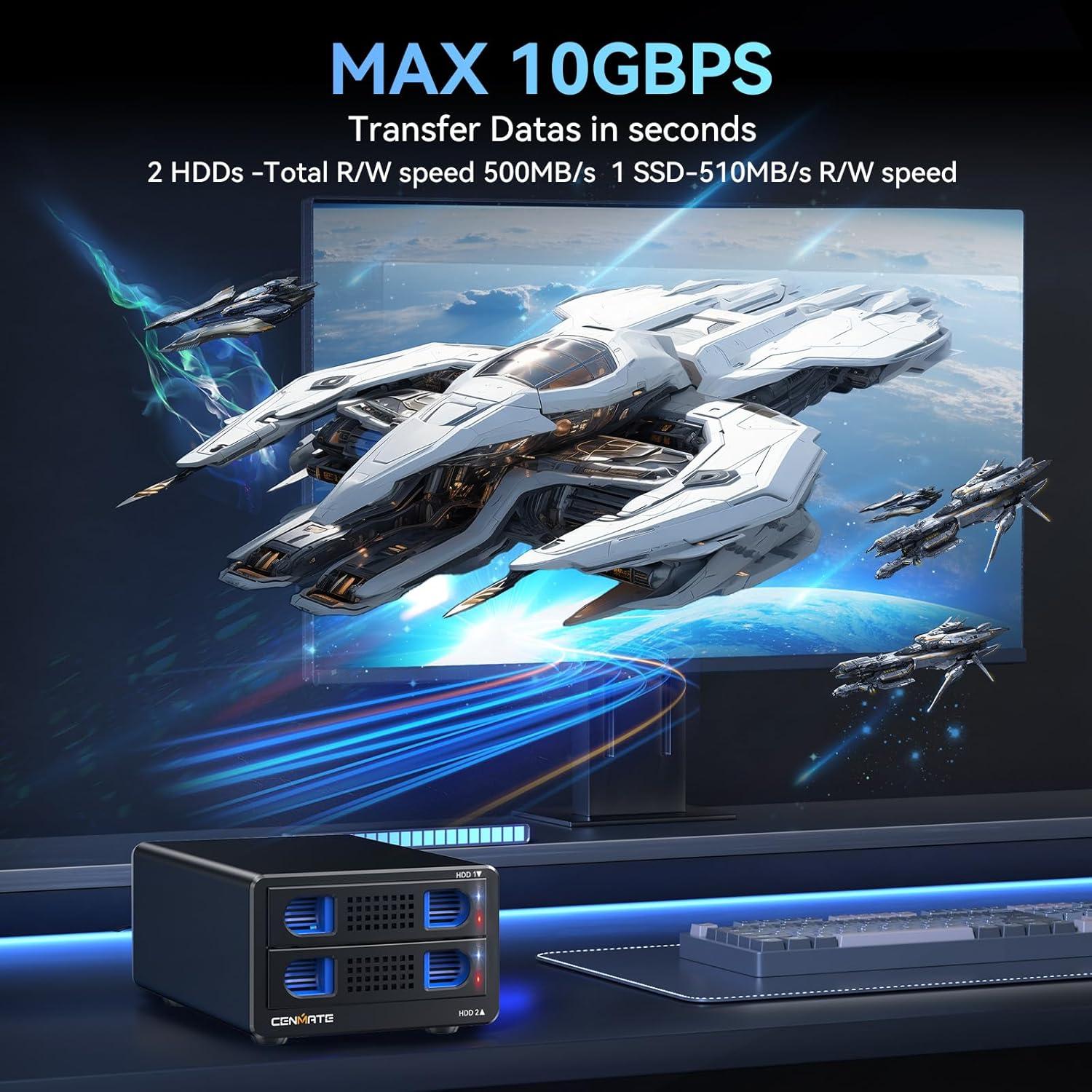 Caja Doble para Disco Duro Cenmate 2 Bahías 10Gbps USB 3.2