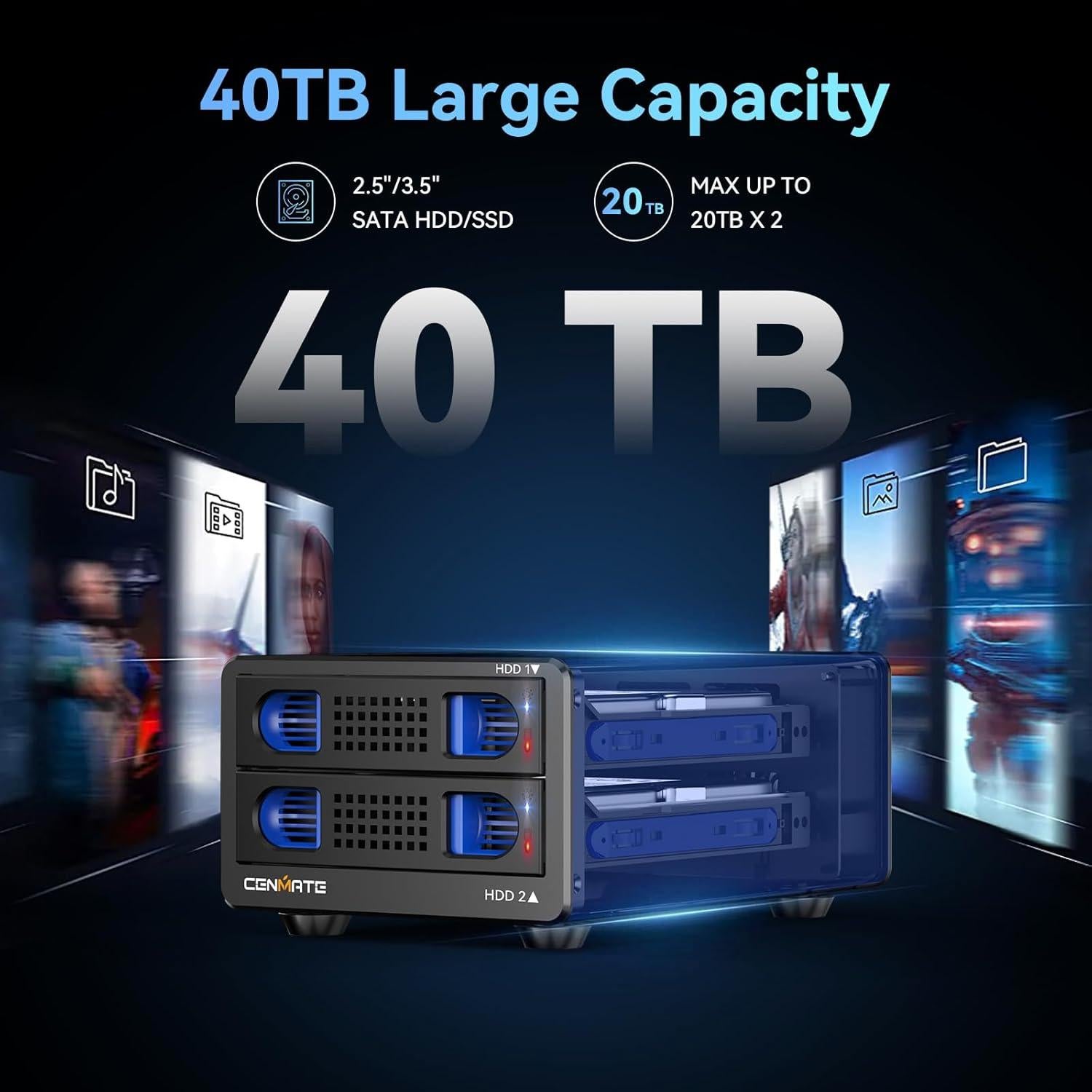 Caja Doble para Disco Duro Cenmate 2 Bahías 10Gbps USB 3.2