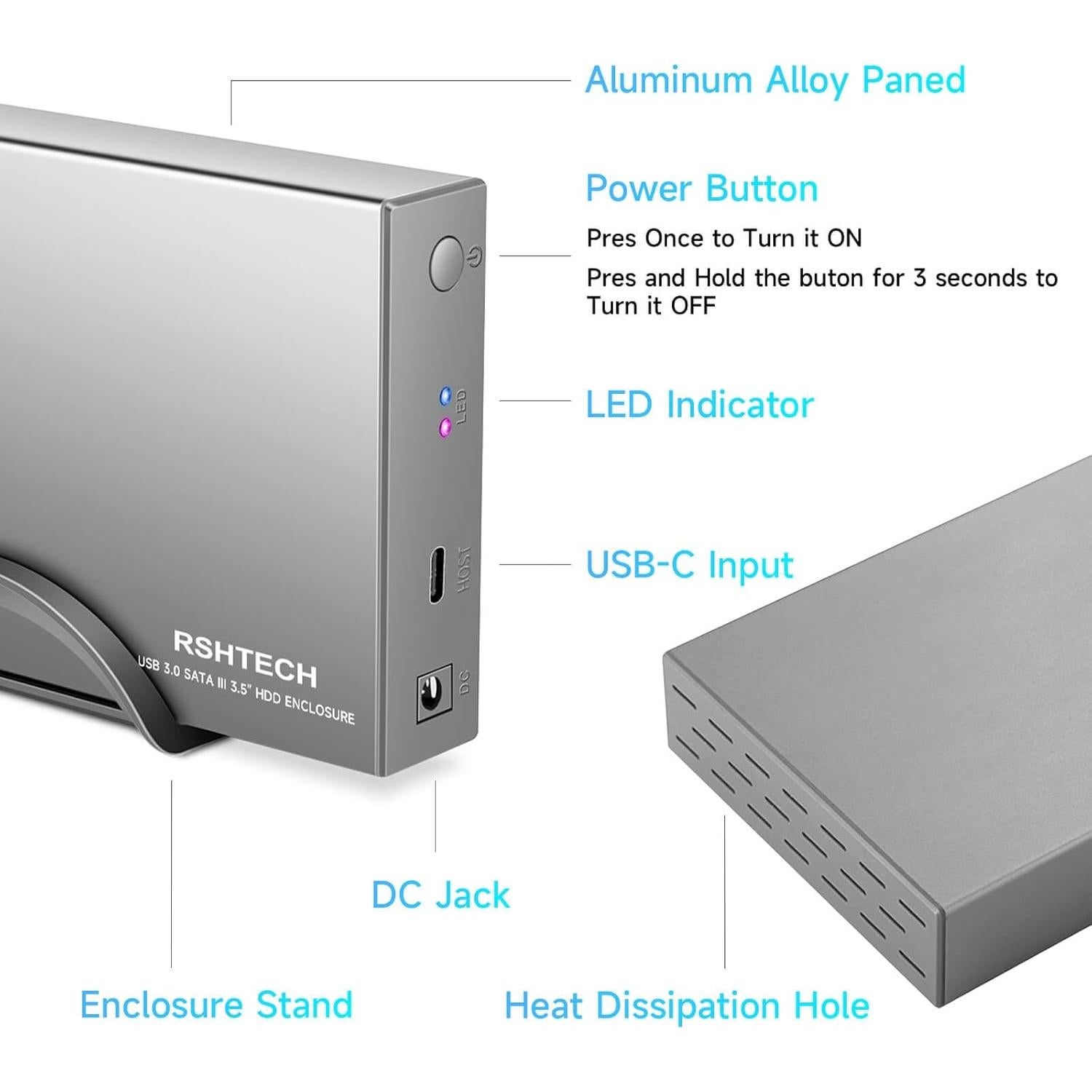Carcasa de Disco Duro Externa RSHTECH RSH-339STC USB-C 3.5"