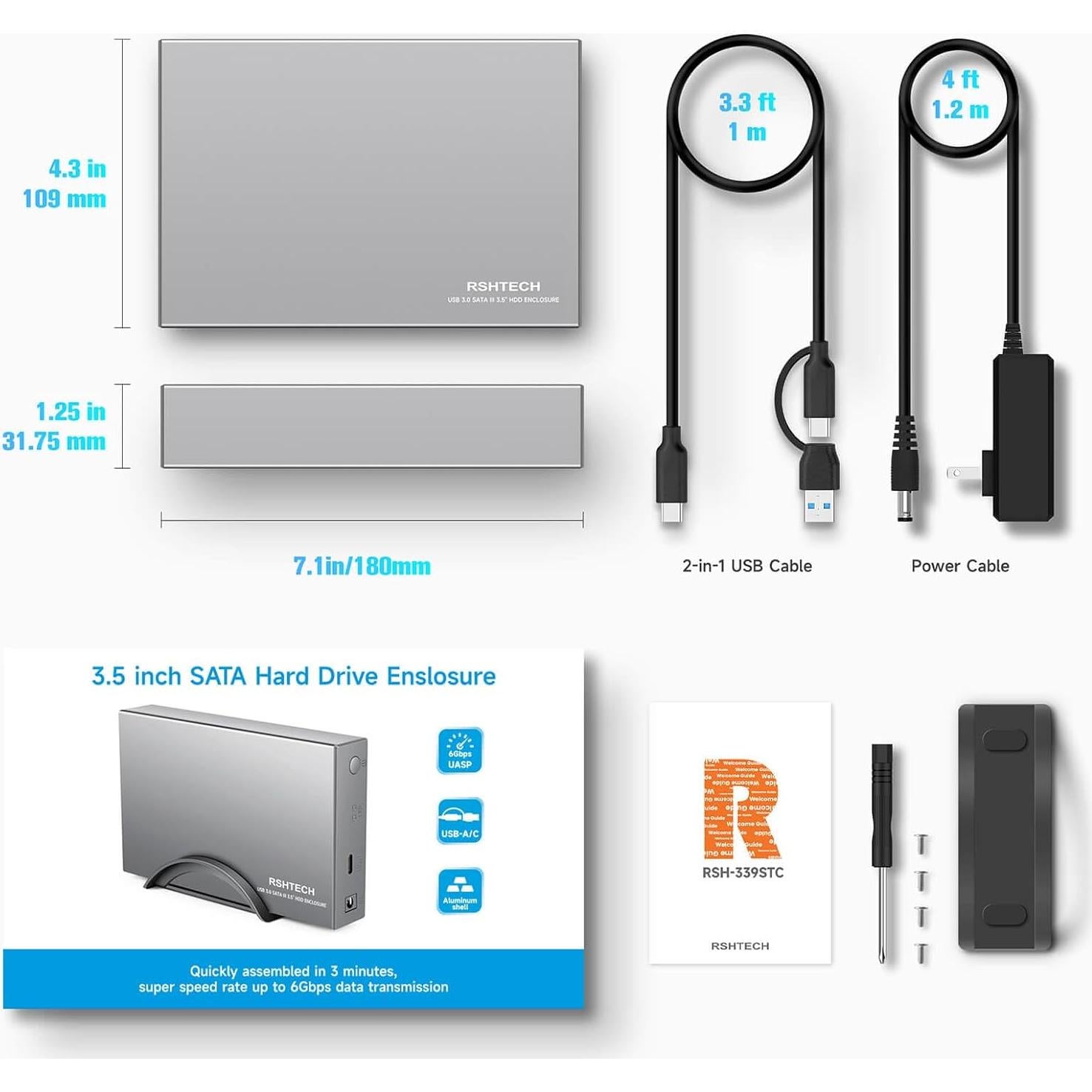 Carcasa de Disco Duro Externa RSHTECH RSH-339STC USB-C 3.5"