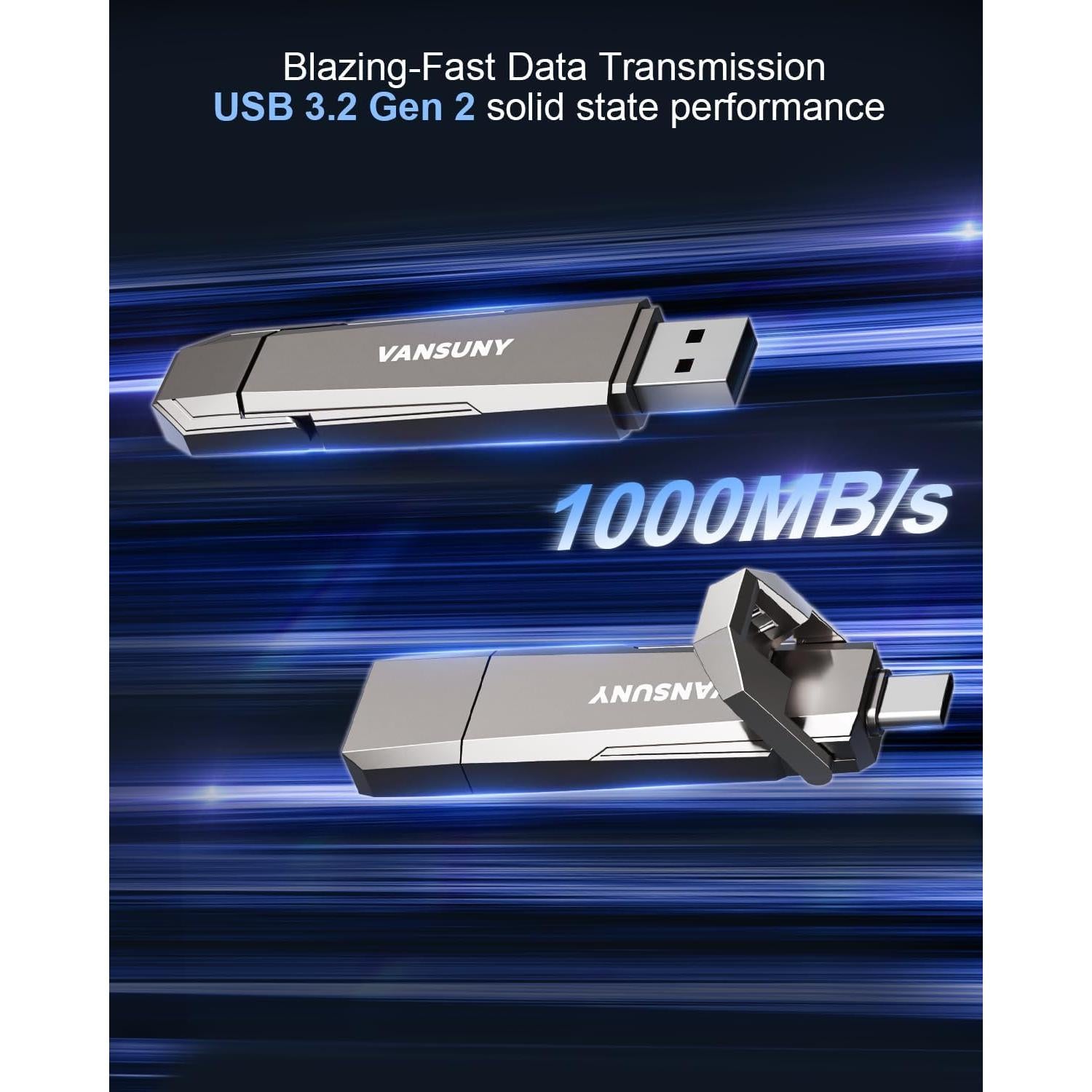Vansuny SSD Externa 256GB USB 3.2 Gen 2 Doble Interfaz