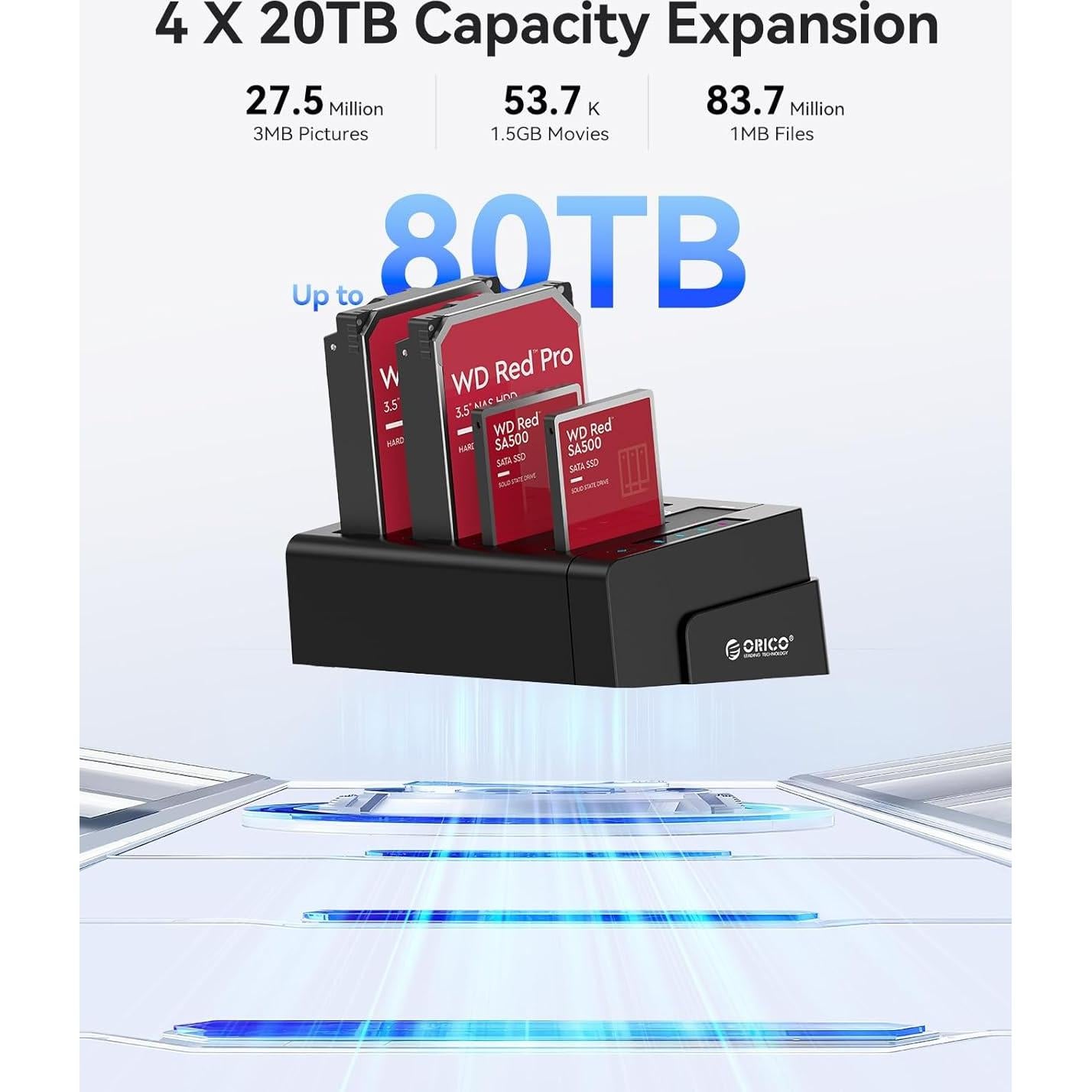 Estación de Acoplamiento ORICO 6648US3 4 Bahías USB 3.0 80TB