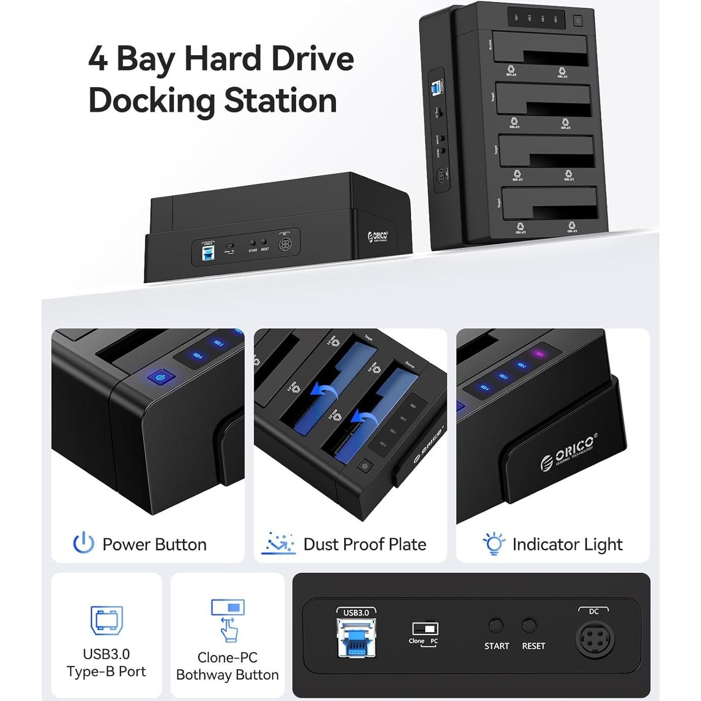 Estación de Acoplamiento ORICO 6648US3 4 Bahías USB 3.0 80TB