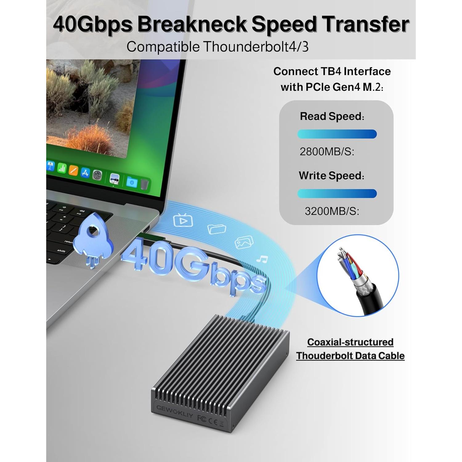 Caja NVMe M.2 Gewokliy 40Gbps Aluminio 8TB USB-C