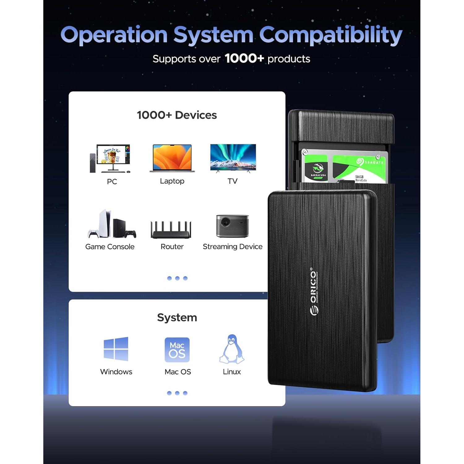 Caja Externa ORICO USB 3.0 a SATA III 2.5" para HDD/SSD 6TB