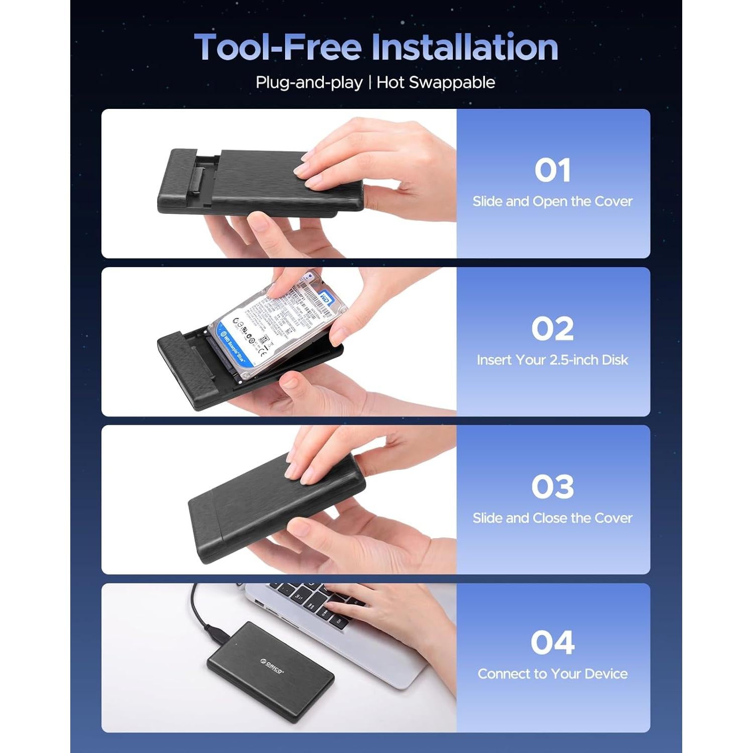 Caja Externa ORICO USB 3.0 a SATA III 2.5" para HDD/SSD 6TB