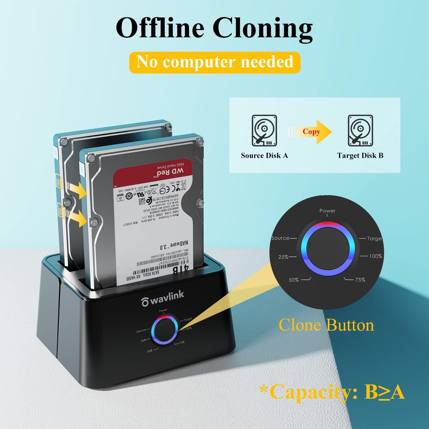 Estación de Acoplamiento Doble Bahía WAVLINK USB 3.0 a SATA 16TB