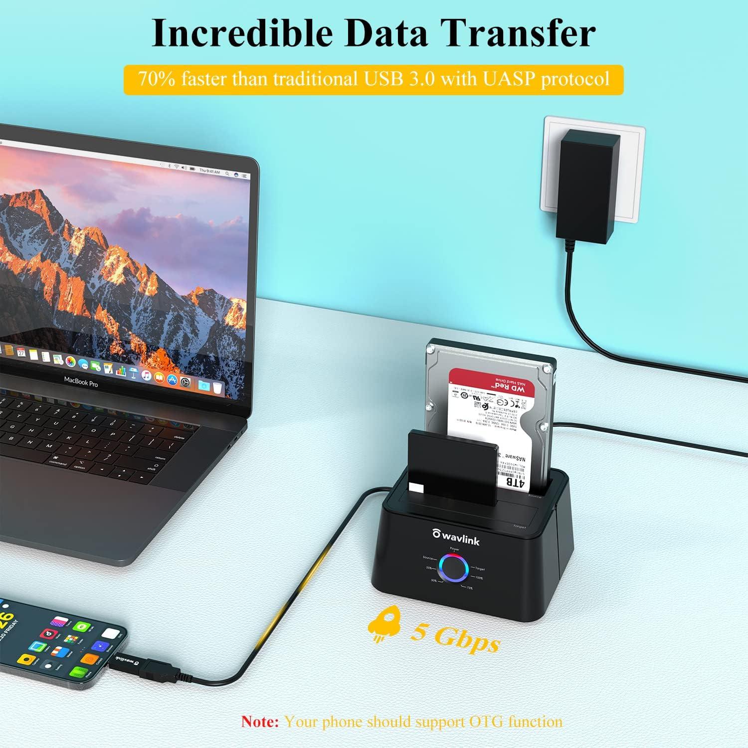 Estación de Acoplamiento Doble Bahía WAVLINK USB 3.0 a SATA 16TB