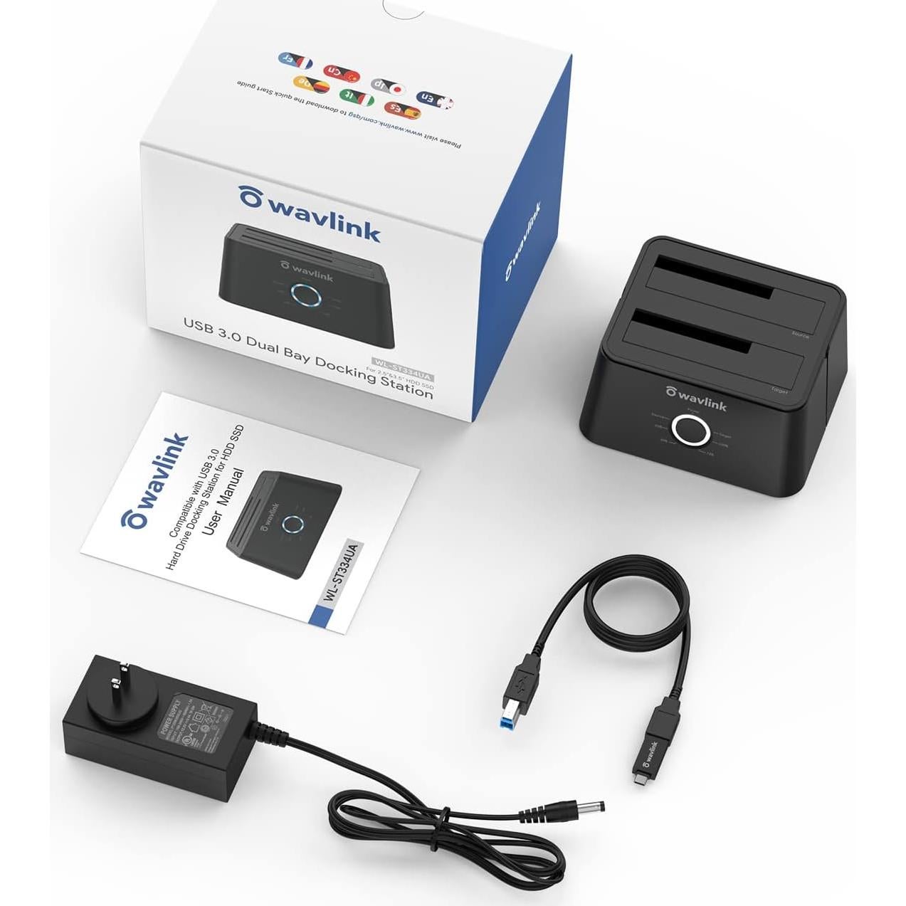 Estación de Acoplamiento Doble Bahía WAVLINK USB 3.0 a SATA 16TB