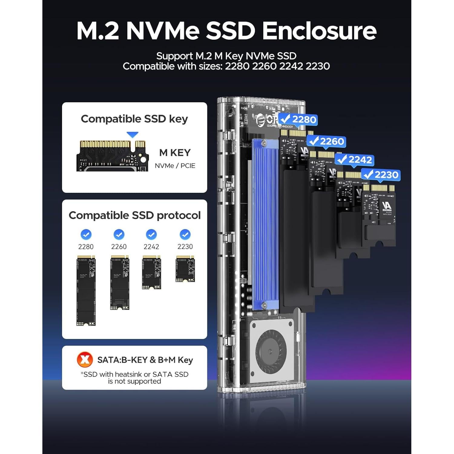 Carcasa SSD M.2 NVMe ORICO TCM2-U4-BL 40Gbps con Ventilador