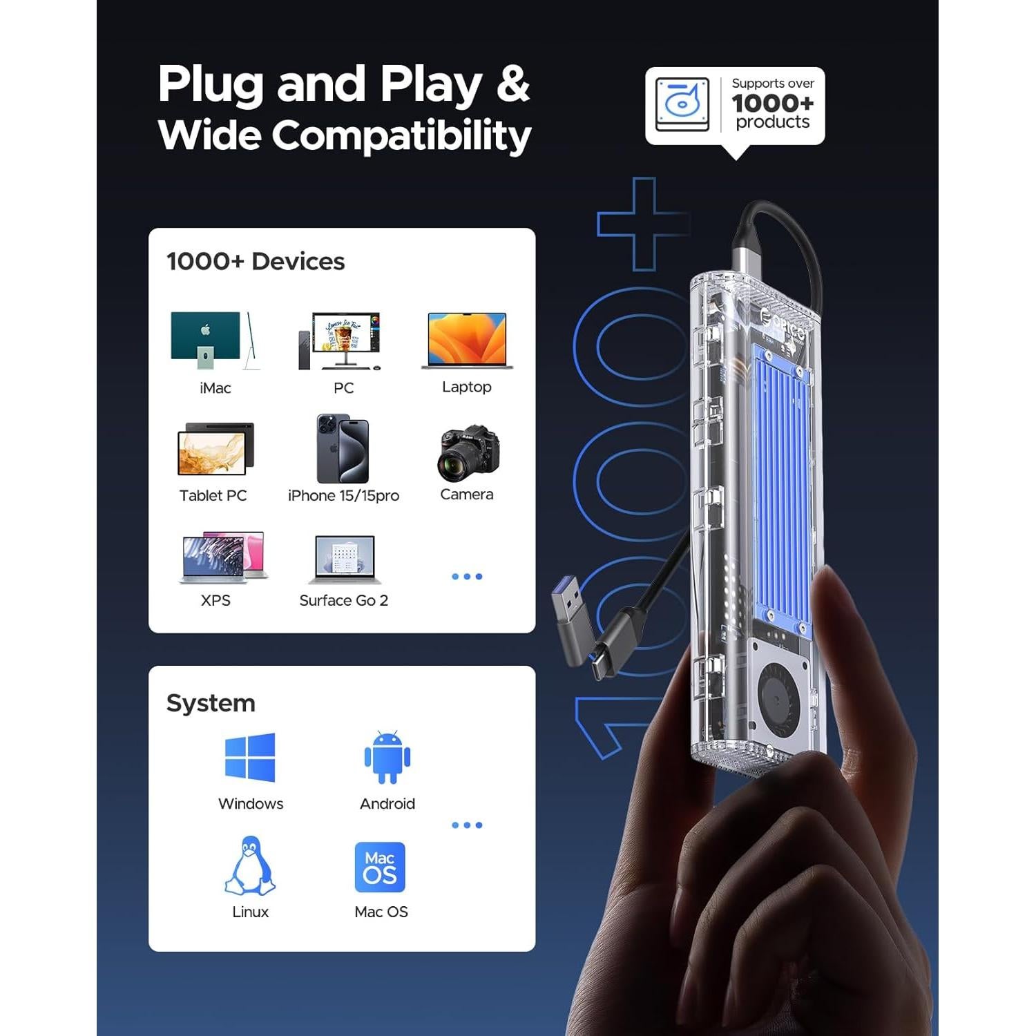 Carcasa SSD M.2 NVMe ORICO TCM2-U4-BL 40Gbps con Ventilador