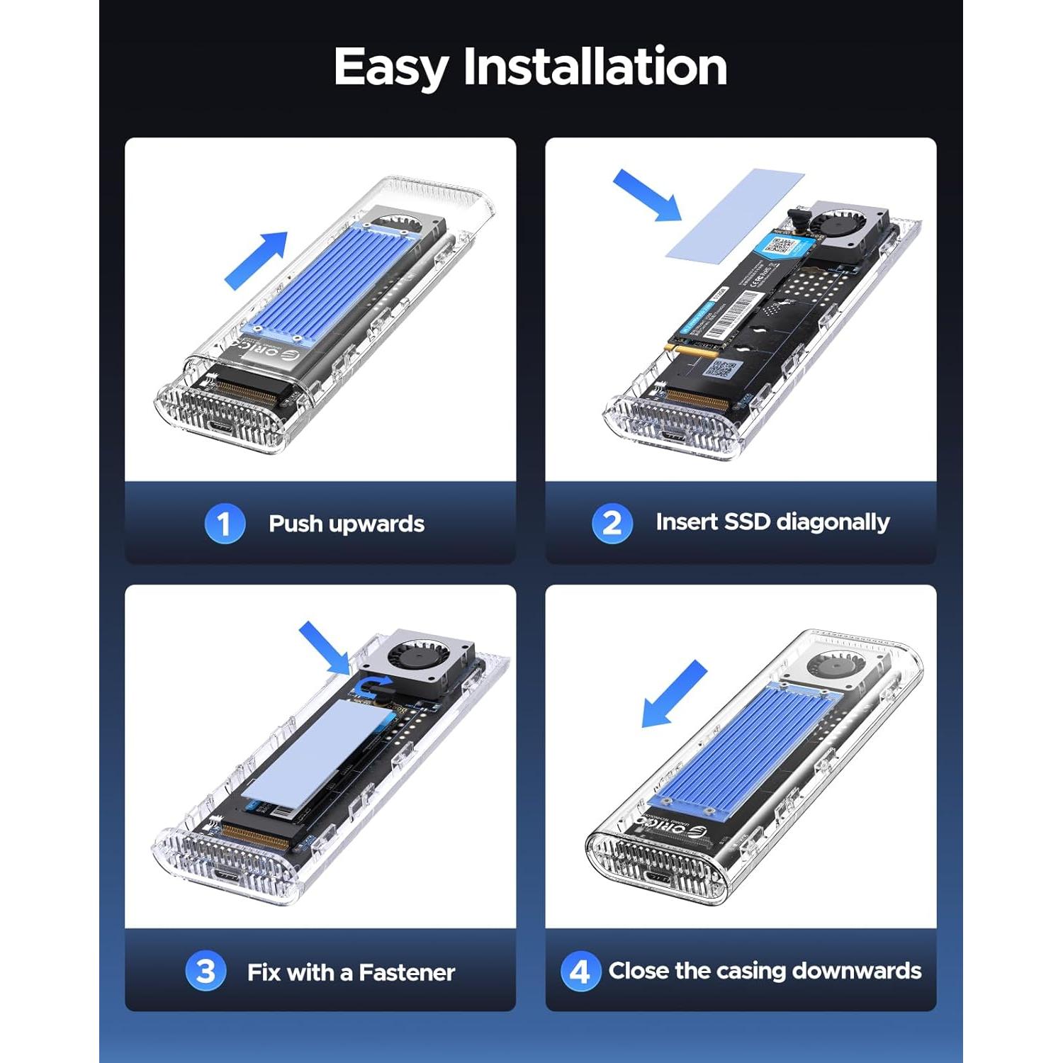 Carcasa SSD M.2 NVMe ORICO TCM2-U4-BL 40Gbps con Ventilador