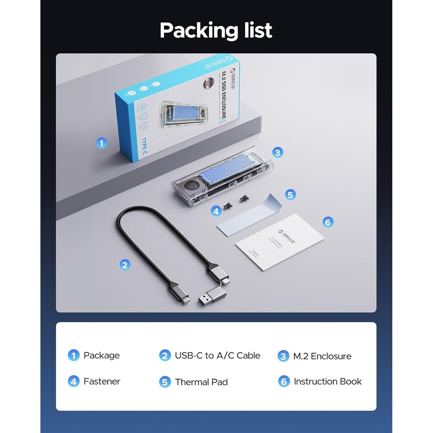 Carcasa SSD M.2 NVMe ORICO TCM2-U4-BL 40Gbps con Ventilador