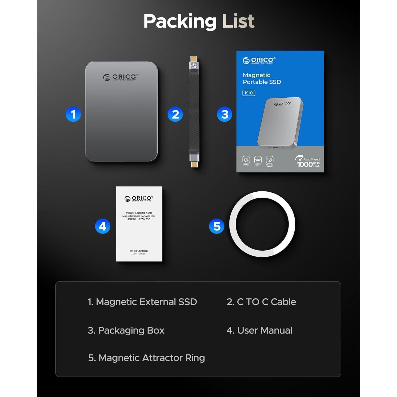 ORICO K10 1TB SSD Externo USB 3.2 Carga PD100W 4K