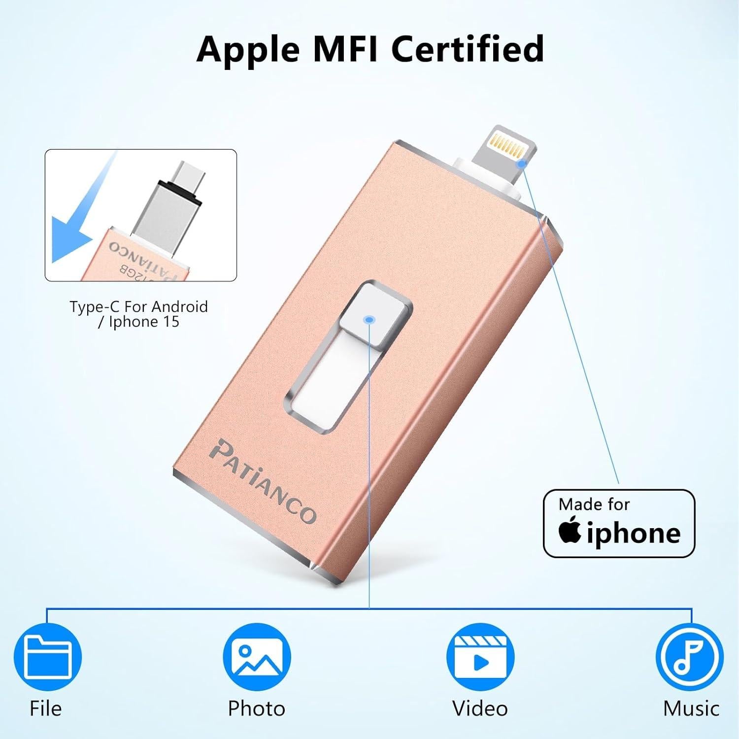 Photo Stick USB 512GB Patianco para iPhone y iPad Rosa