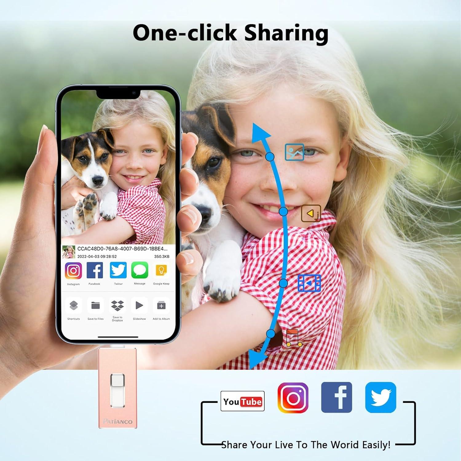 Photo Stick USB 512GB Patianco para iPhone y iPad Rosa