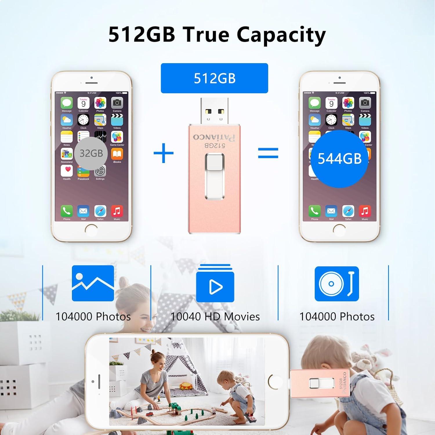 Photo Stick USB 512GB Patianco para iPhone y iPad Rosa