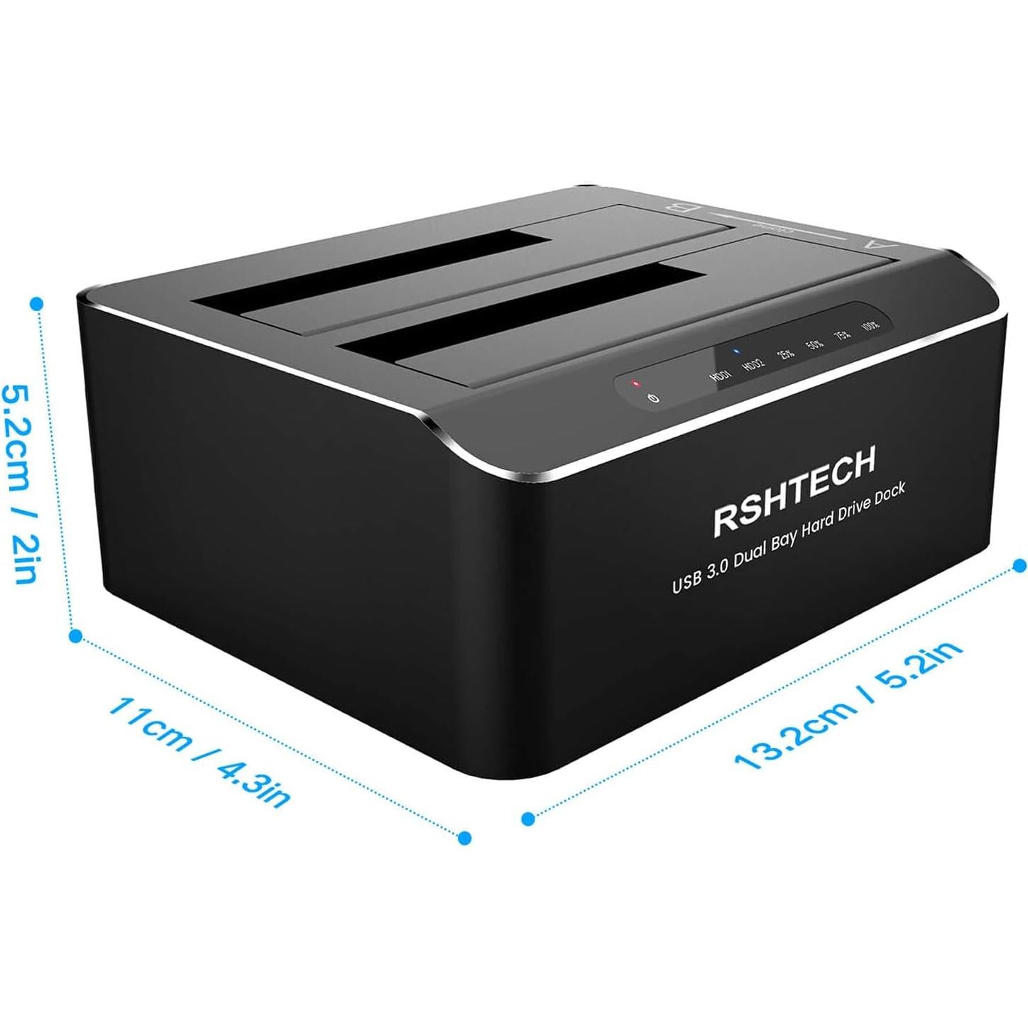 Hard Drive Dock, RSHTECH Aluminum USB 3.0 to SATA Dual Bay External Hard Drive Docking Station for 2.5 & 3.5 inch SATA HDD SSD with Offline Clone/Duplicator Function, Support UASP & 2x16TB (RSH-DS01)