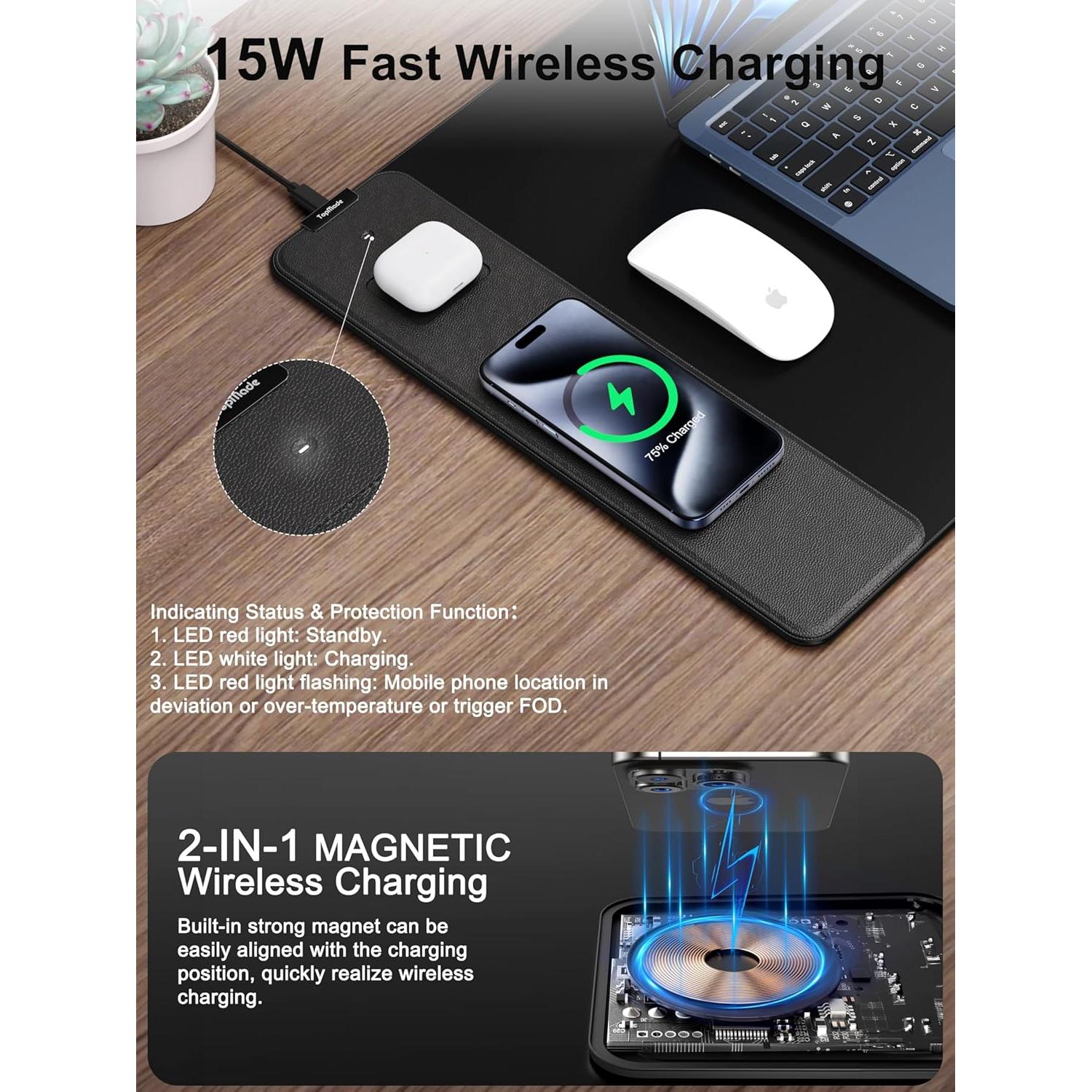 Alfombrilla de Ratón XXL TopMade con Carga Inalámbrica 15W