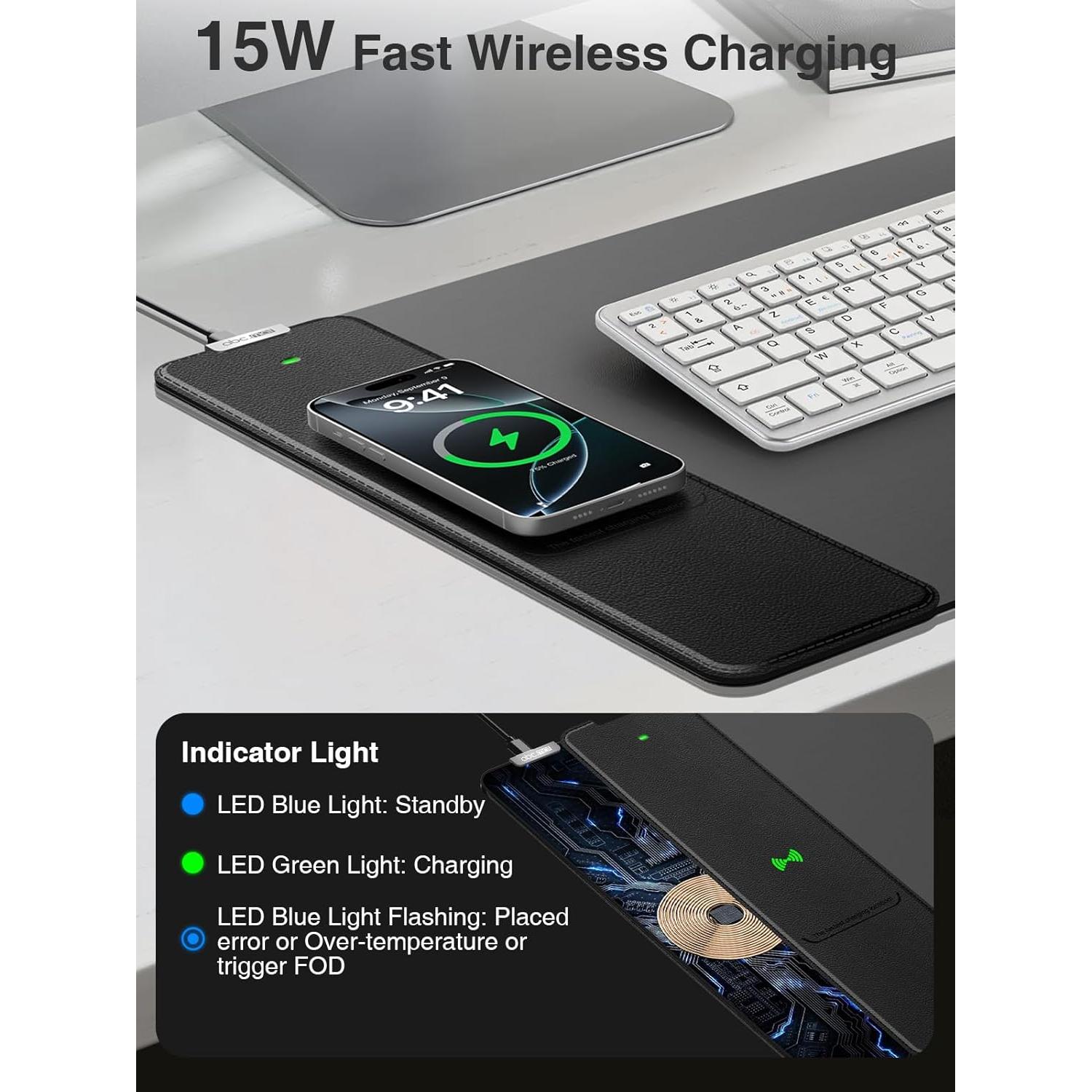 Alfombrilla de Carga Inalámbrica 80x40cm abc.mat Negra