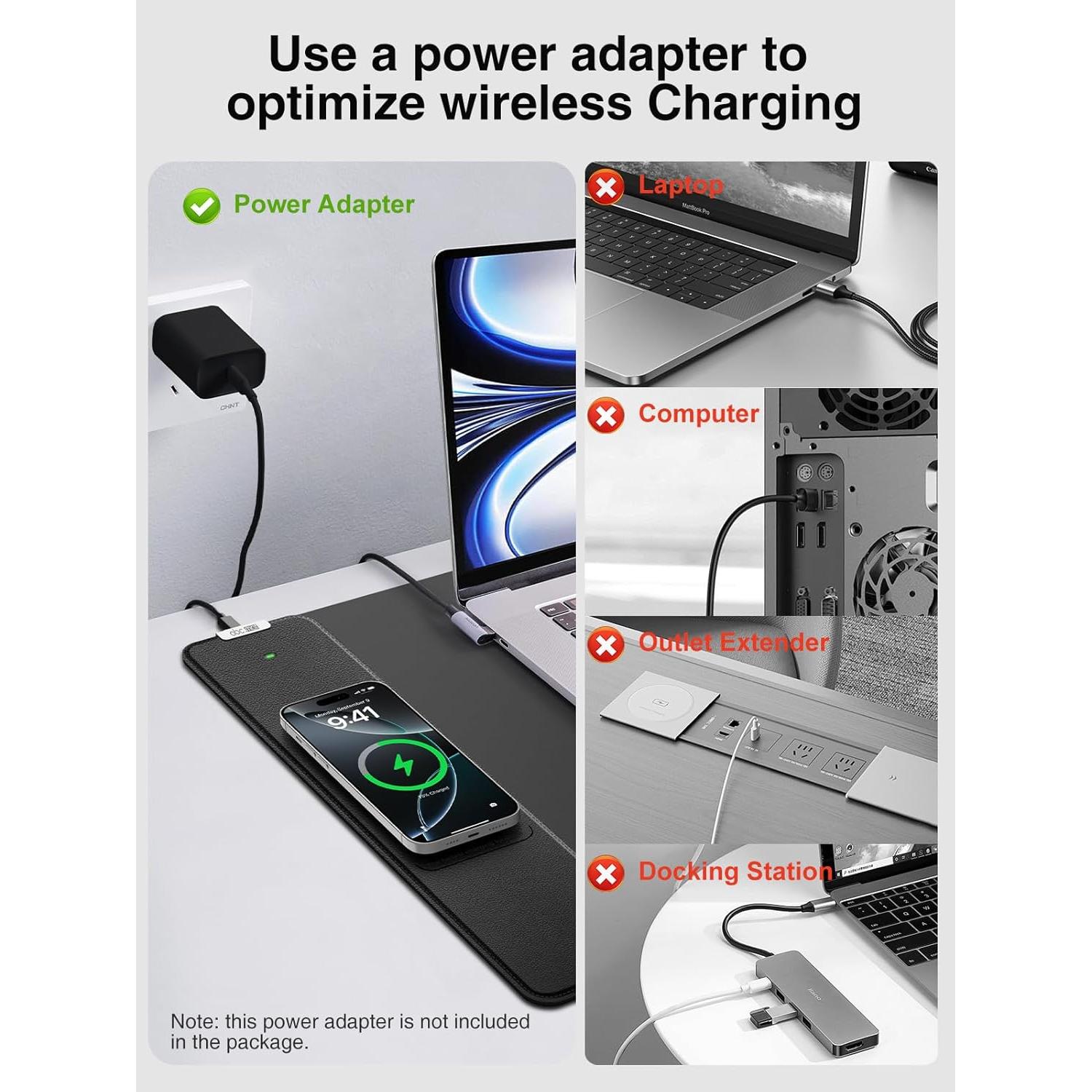 Alfombrilla de Carga Inalámbrica 80x40cm abc.mat Negra