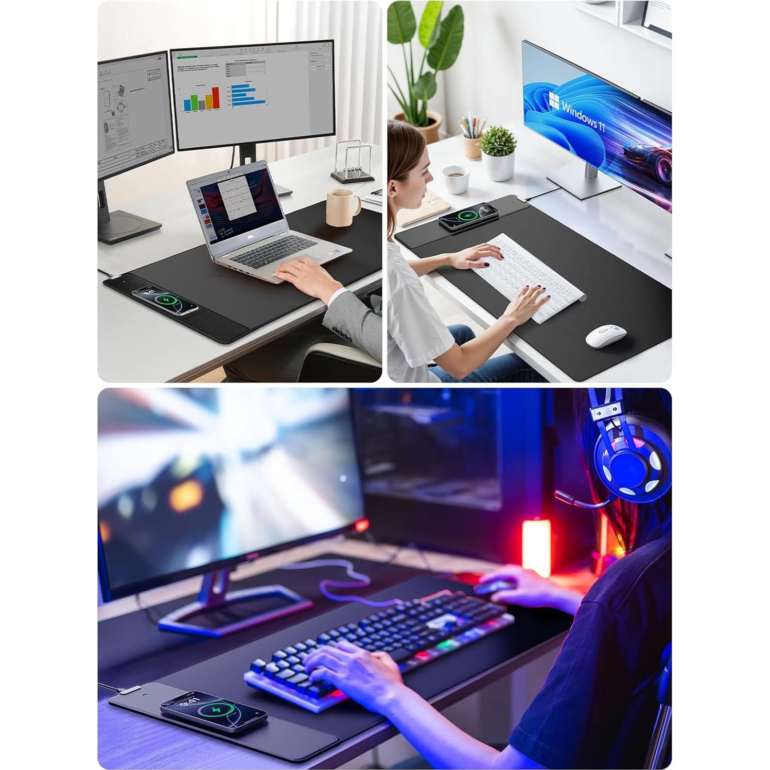 Alfombrilla de Carga Inalámbrica 80x40cm abc.mat Negra