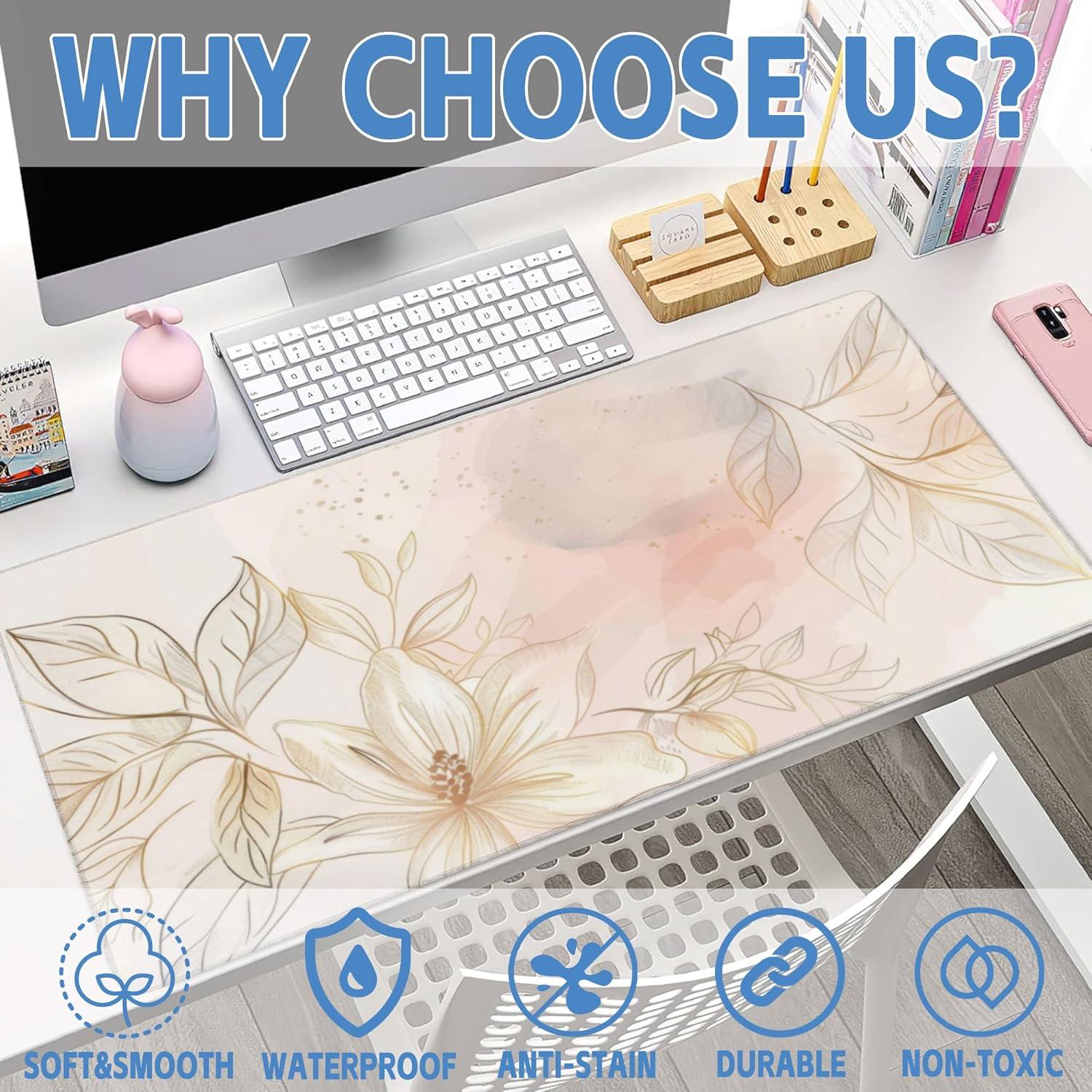 Alfombrilla de Escritorio XXL Gnhkmw Floral Antideslizante 90x40cm