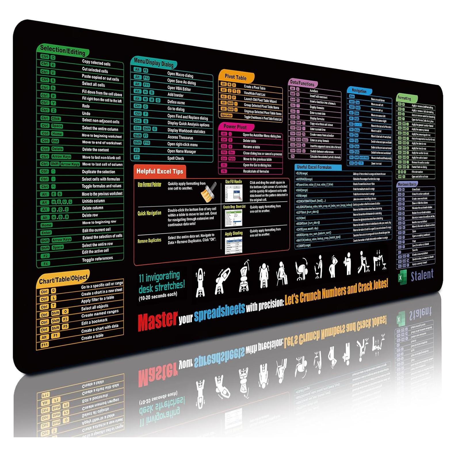 Alfombrilla de Escritorio XL Stalent con Atajos de Excel 800x300mm