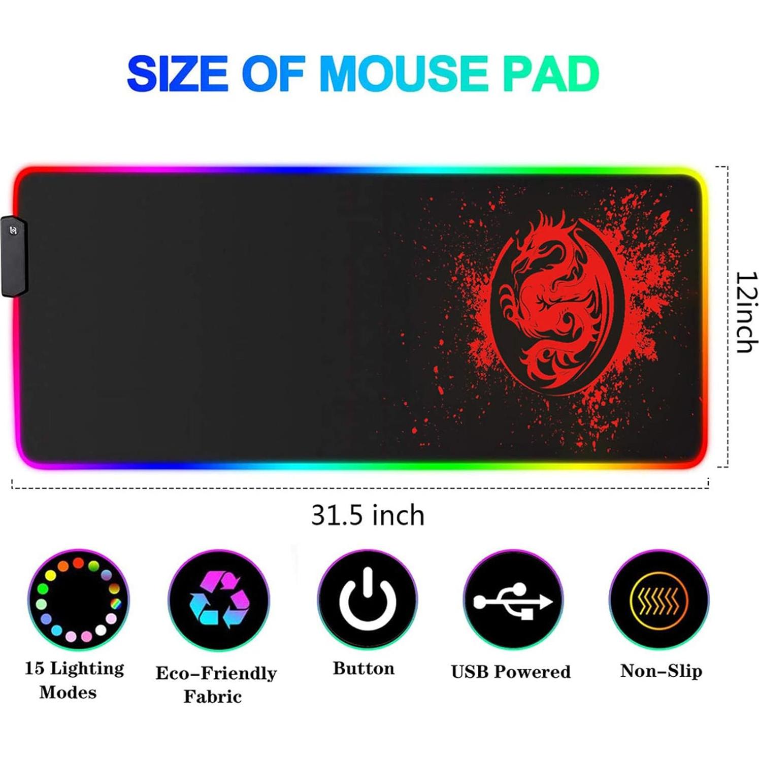 Alfombrilla de Teclado y Ratón RGB Trvaago 80x30cm Rojo