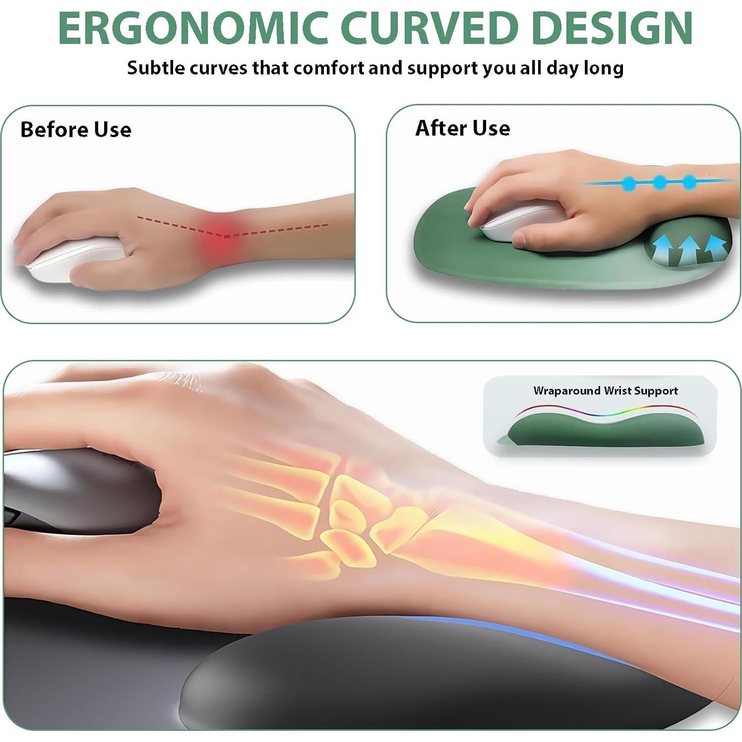 Alfombrilla de Ratón Ergonómica KUTAKTO con Reposamuñecas de Gel