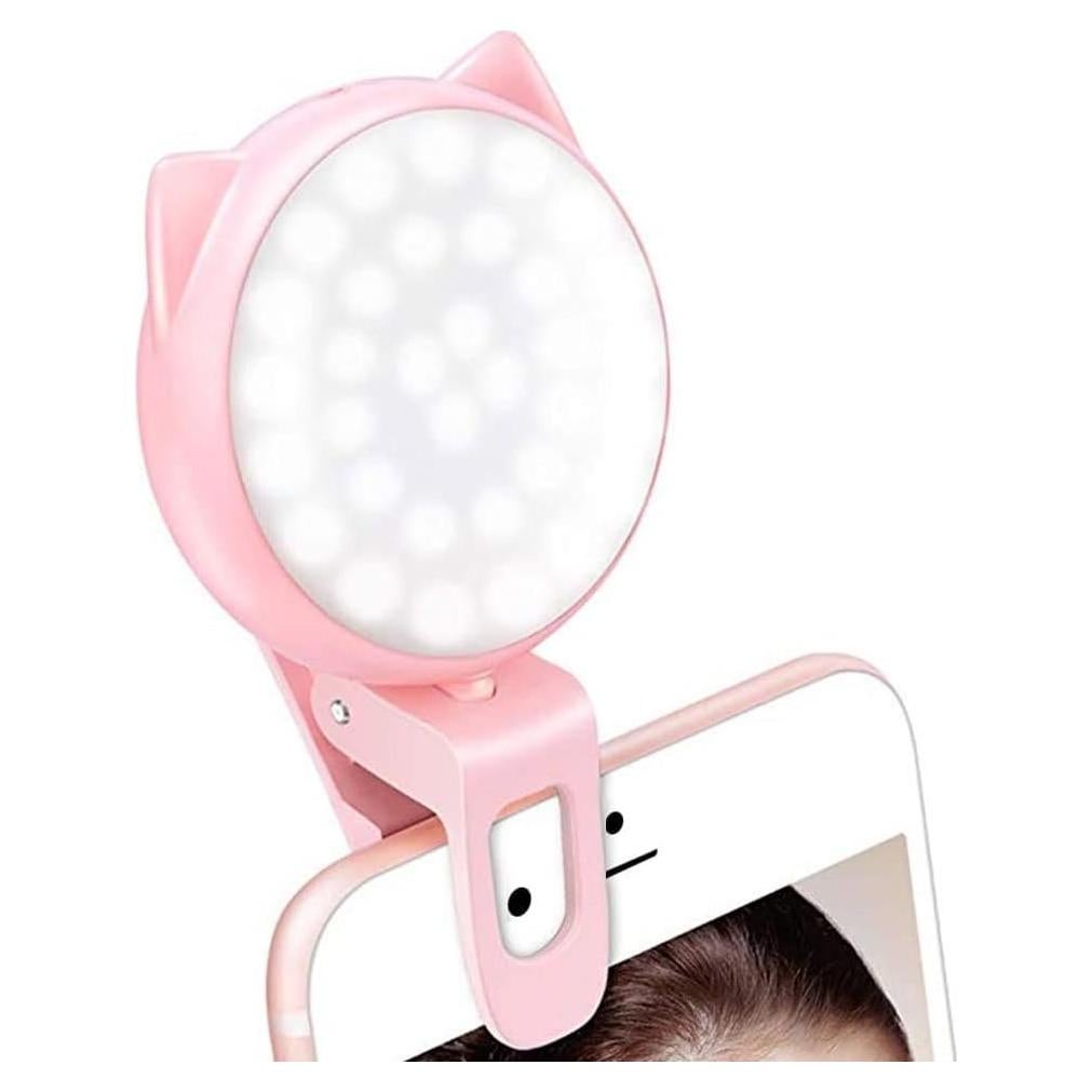 Luz de Anillo Selfie OURRY Rosa Recargable 9 Niveles Brillo