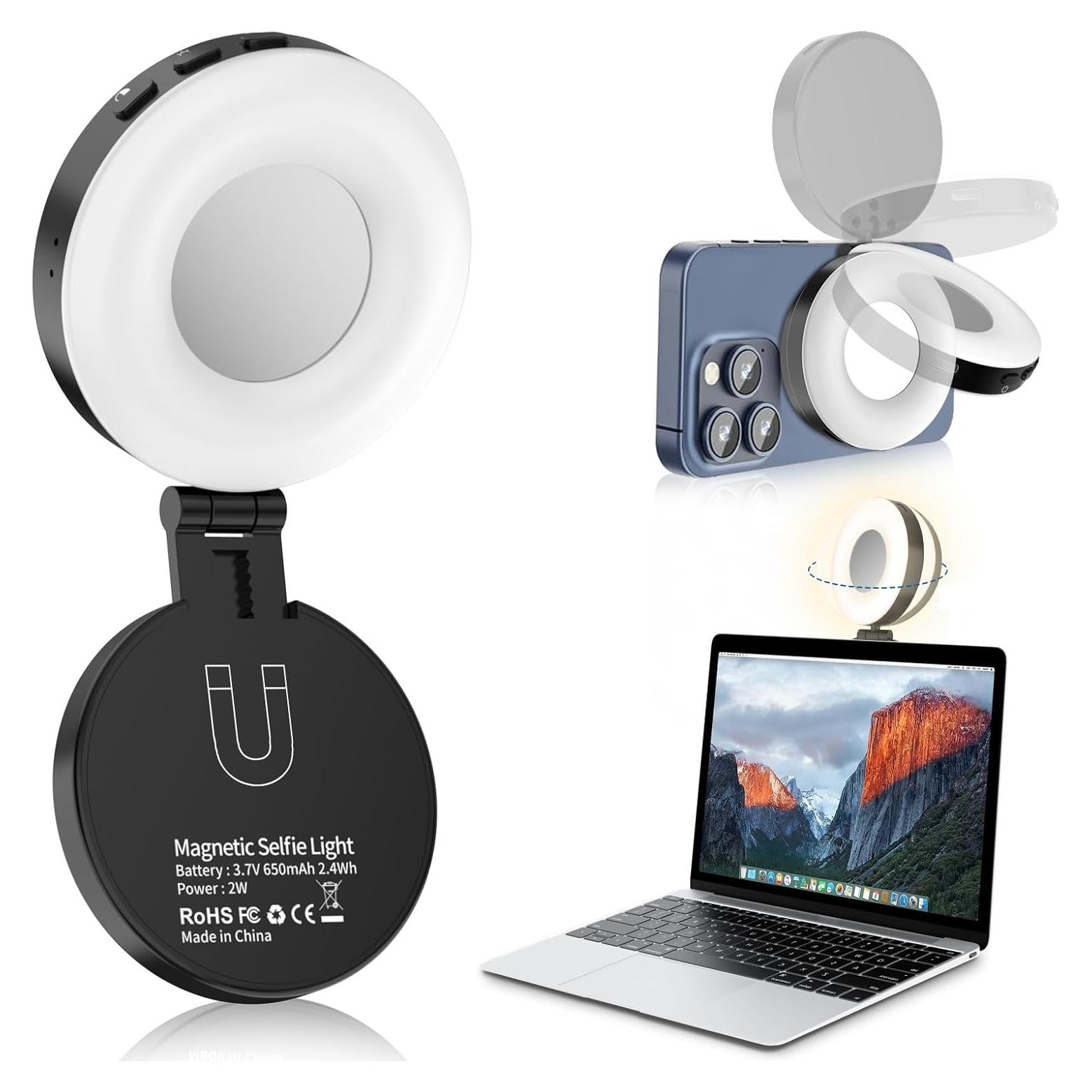 Luz Selfie AiknowFoto Portátil Recargable 4 Modos Negro