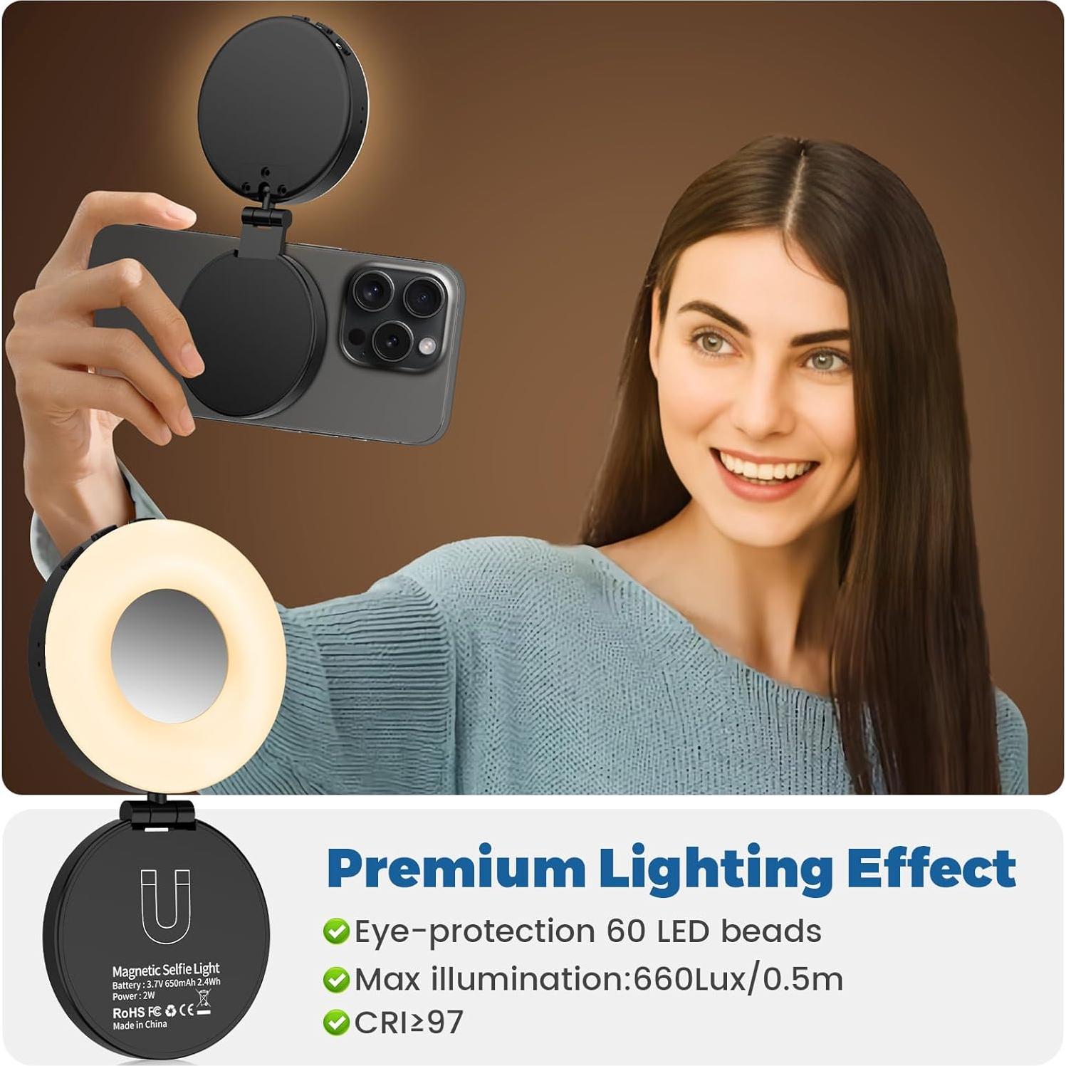 Luz Selfie AiknowFoto Portátil Recargable 4 Modos Negro