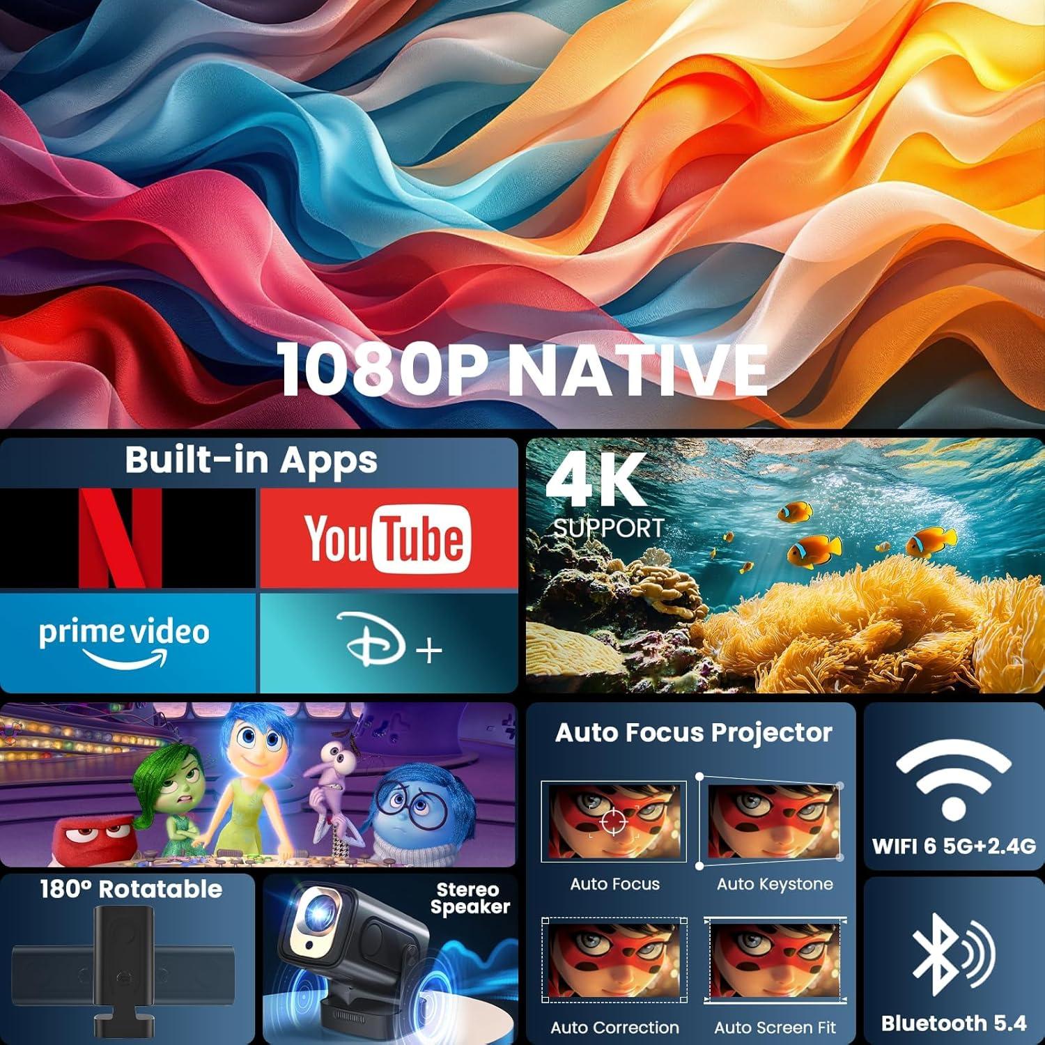 Proyector Mini Portátil Wowlink W206 1080P WiFi 6 Bluetooth 5.4