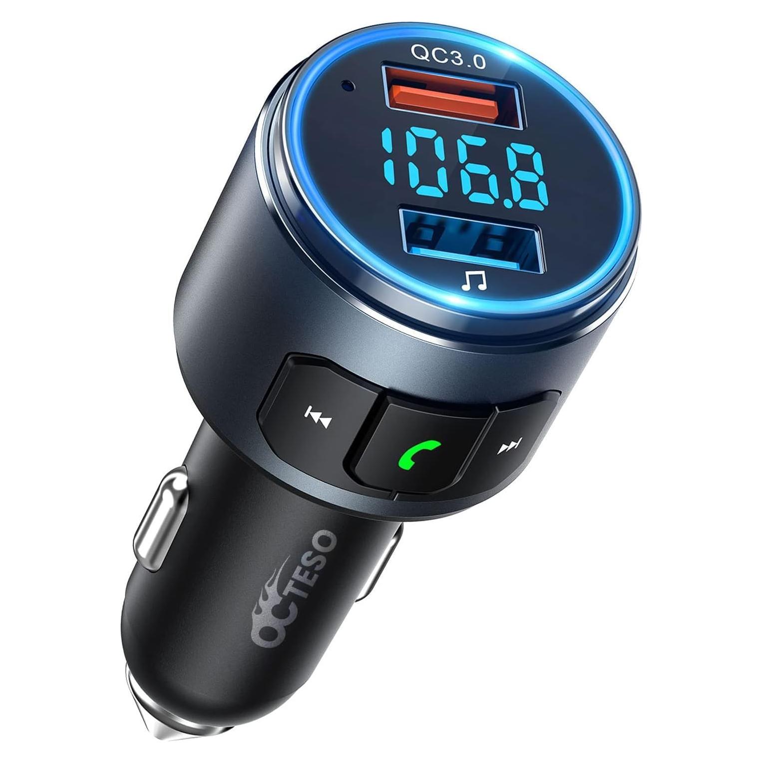 Transmisor FM Bluetooth V5.3 Octeso con Carga Rápida QC3.0