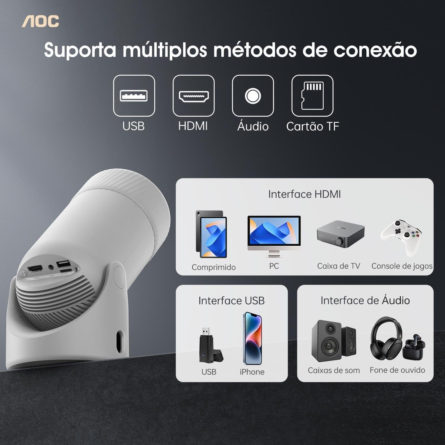 Proyector Mini AOC XL2-220 Full HD 8000 Lúmenes WiFi Bluetooth