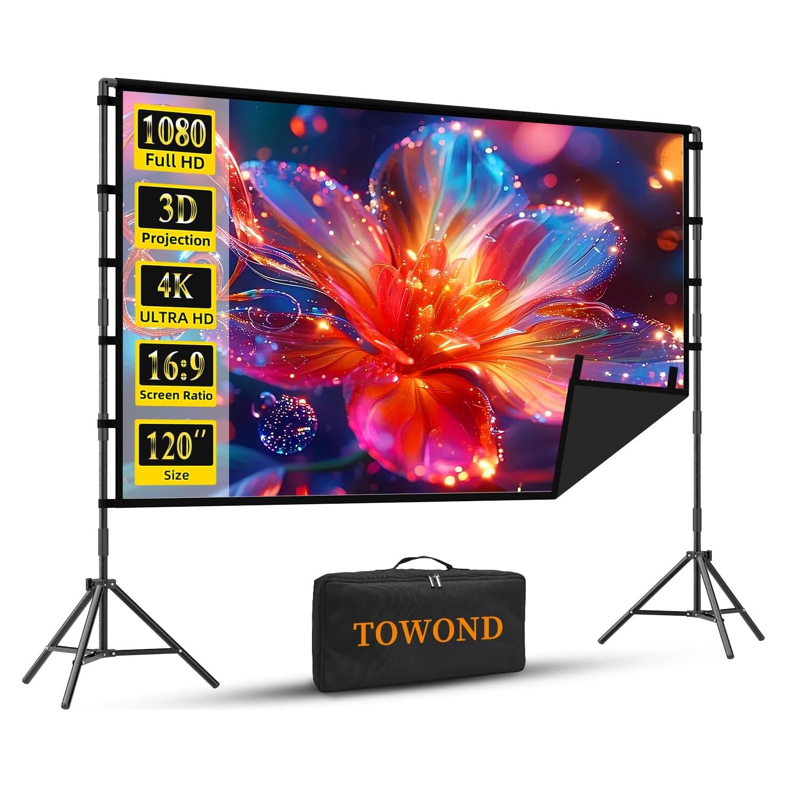 Pantalla de Proyector Portátil TOWOND 120" 16:9 HD Antiarrugas