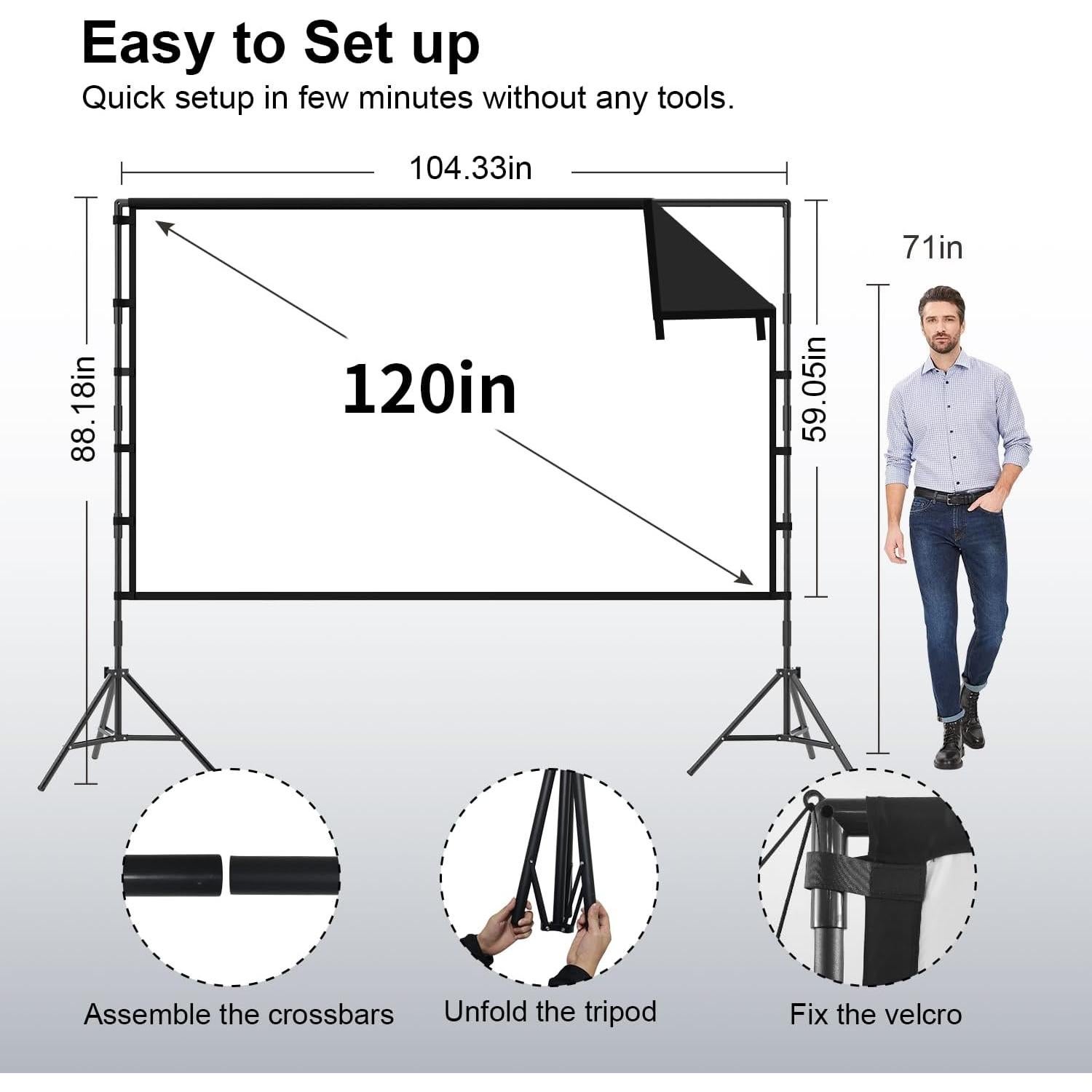 Pantalla de Proyector Portátil TOWOND 120" 16:9 HD Antiarrugas