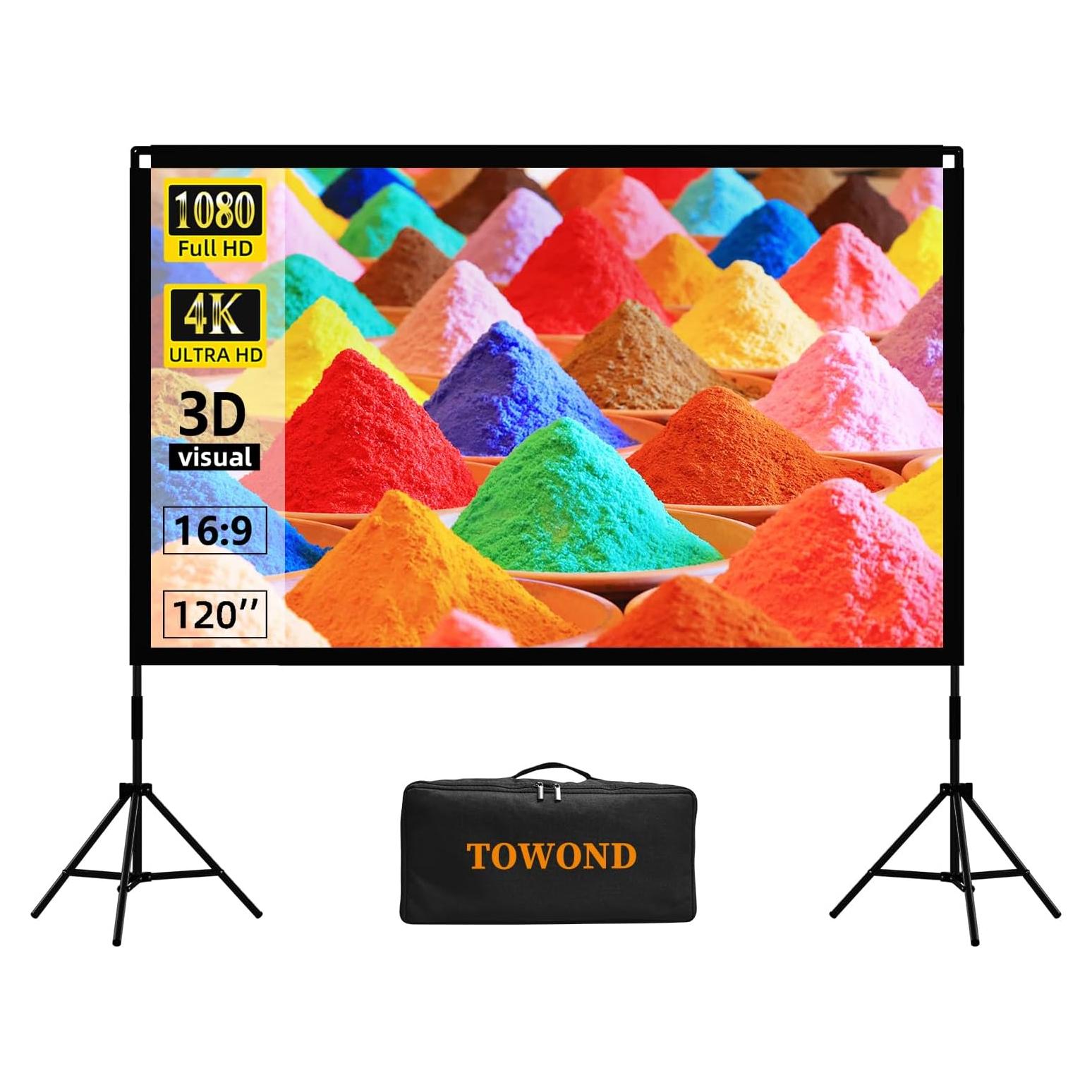 Pantalla de Proyector Towond 120" Plegable HD 16:9 con Soporte