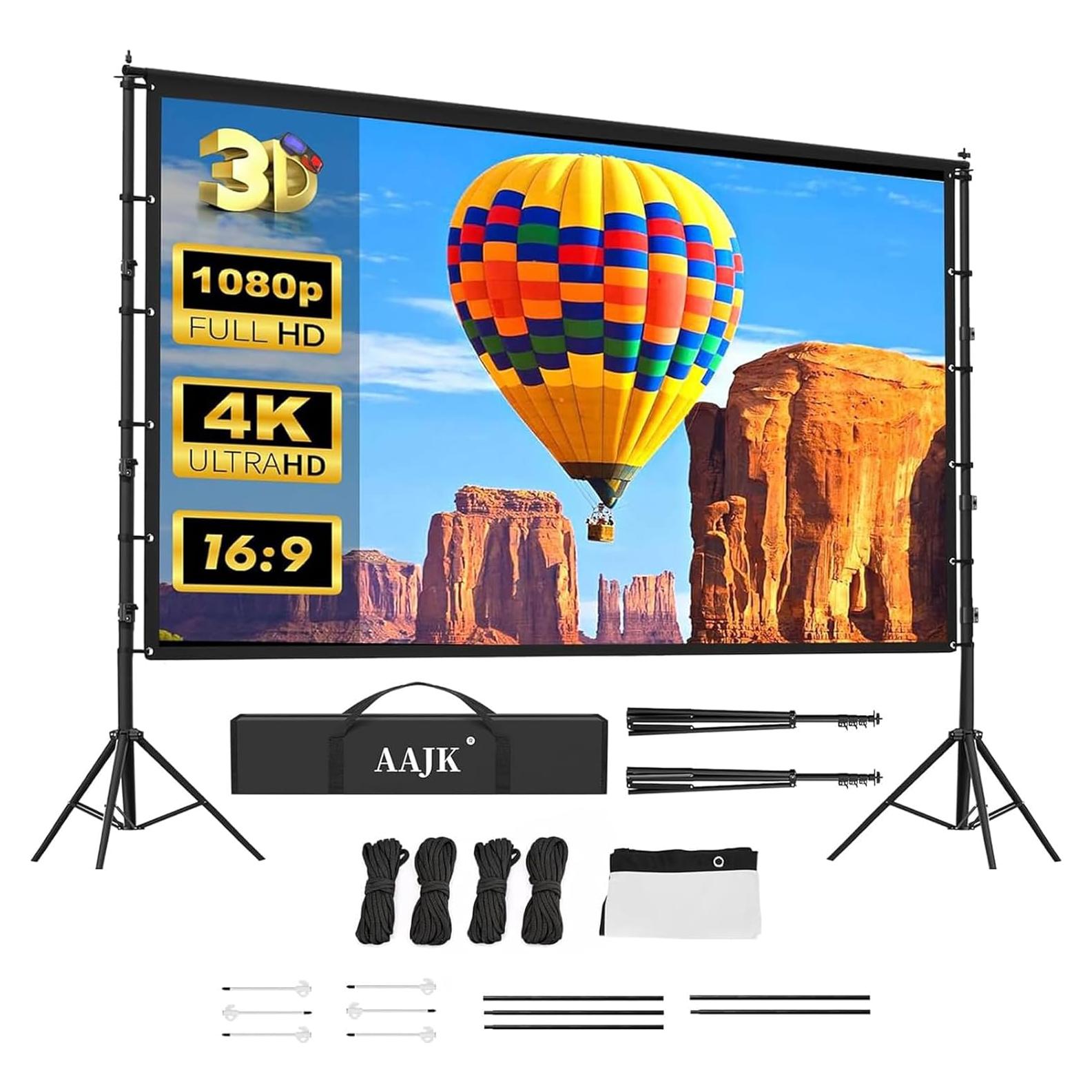 Pantalla de Proyector AAJK 150" Portátil 4K HD con Soporte