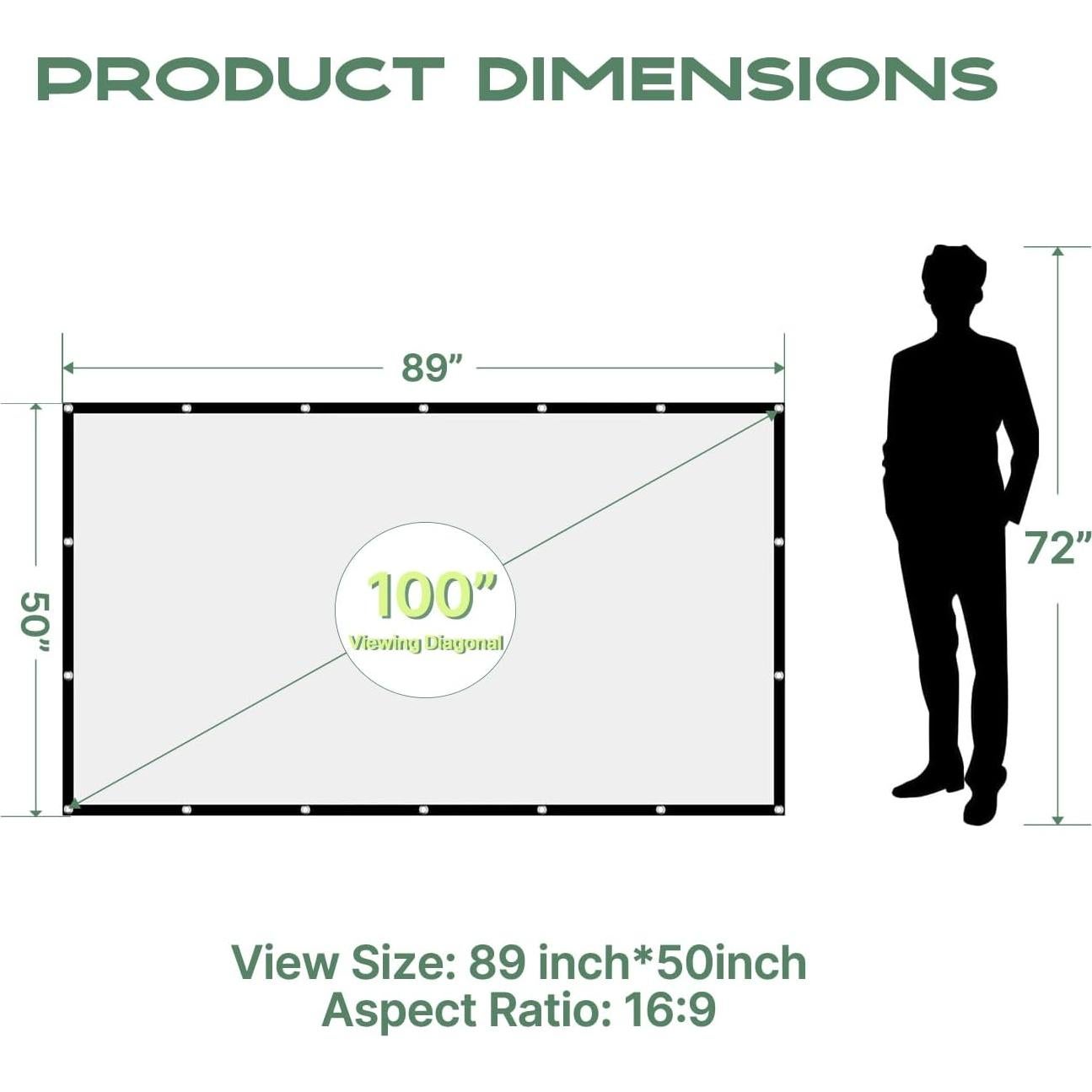 Pantalla de Proyector AAJK 100" Plegable 16:9 Lavable